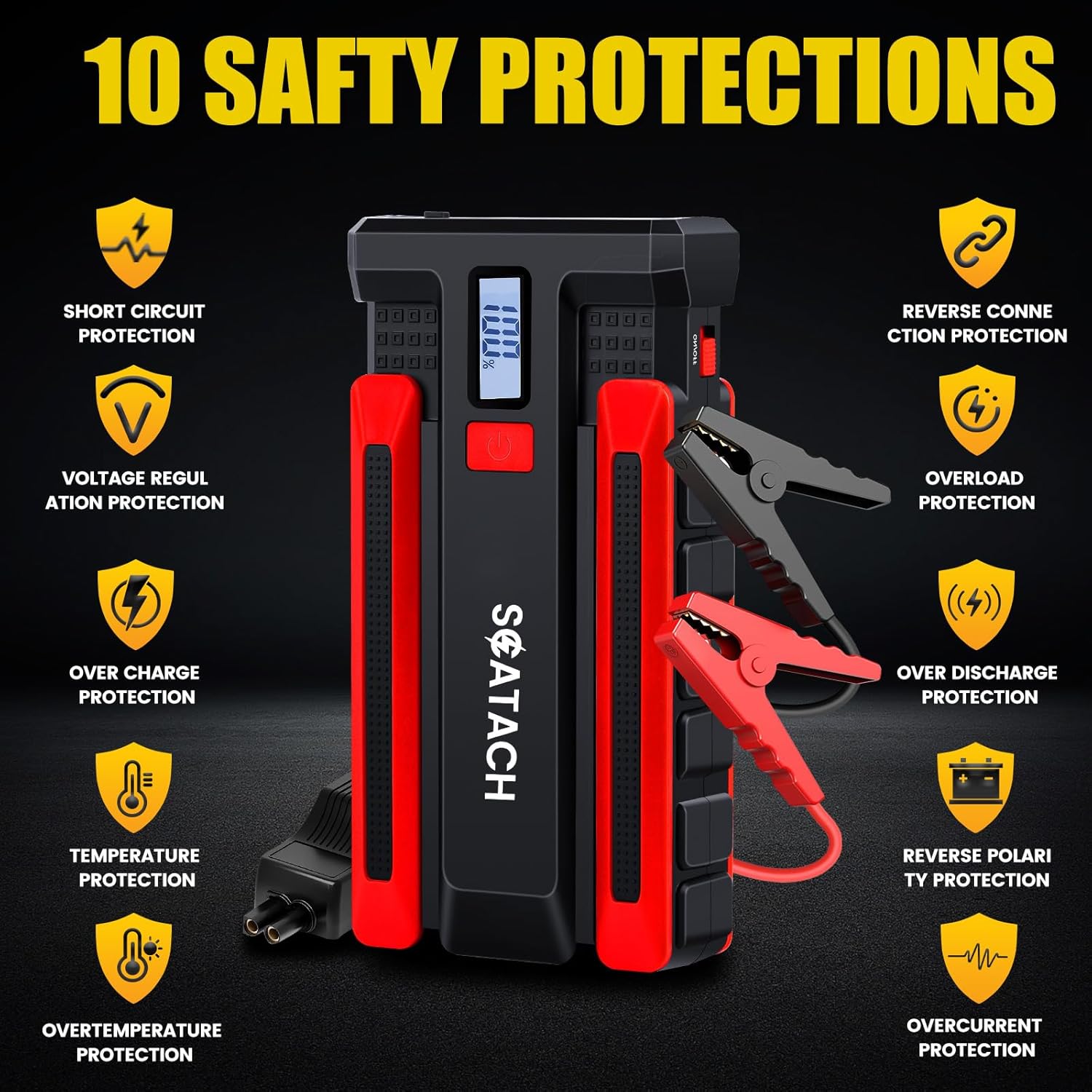 Scatach 002 4000A Car Battery Jump Starter,12V Jump Starter Battery Pack (up to 10.0L Gasoline and 8.0L Diesel Engine), Portable Jump Box with LED Display, 3 Modes Flashlight and Jumper Cable