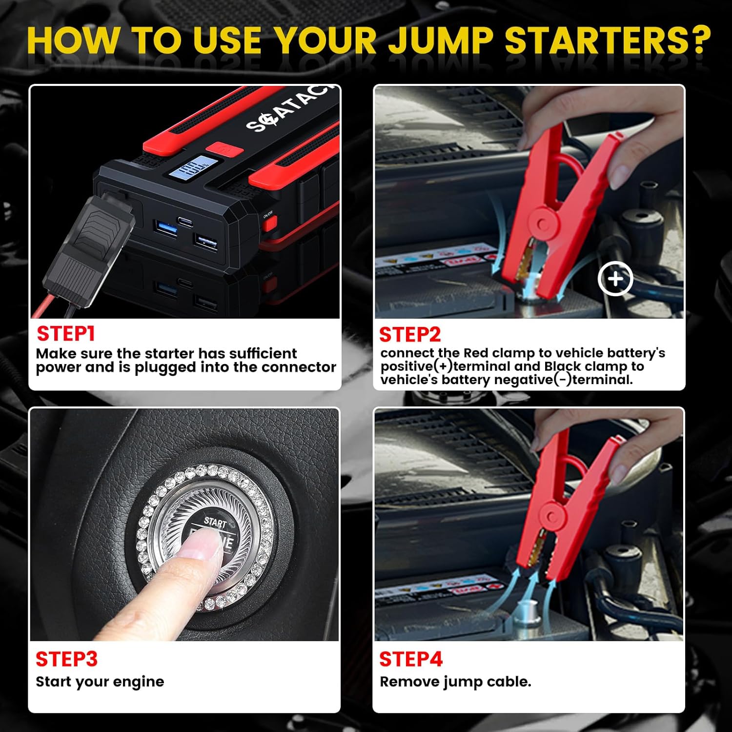 Scatach 002 4000A Car Battery Jump Starter,12V Jump Starter Battery Pack (up to 10.0L Gasoline and 8.0L Diesel Engine), Portable Jump Box with LED Display, 3 Modes Flashlight and Jumper Cable