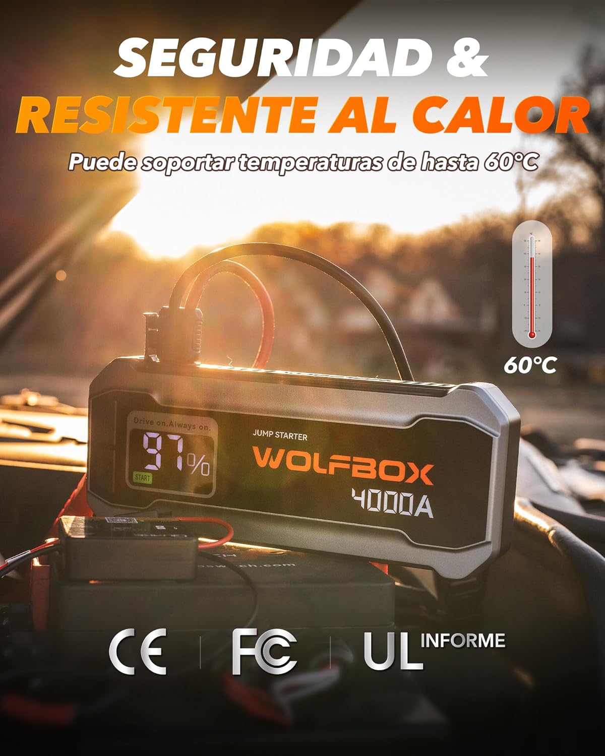 WOLFBOX 4000A Jump Starter,12V Car Battery Jump Starter with 65W Quick Charger,LED Display,24000mAh Portable Jump Starter Battery Pack(10L Gas 10L Diesel Engine) with Booster,LED Light,Jumper Cables