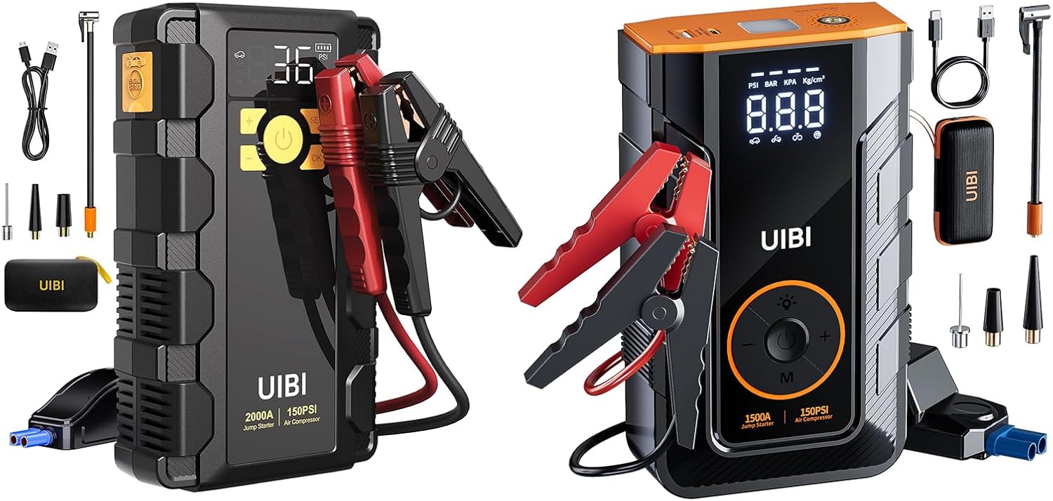 X5 2000A Car Jump Starter with Air Compressor (Up to 8.0L Gas/6.0L Diesel), X3 1500A Battery Jumper (7.5 Gas/5.5L Diesel) Portable with 150PSI Digital Tire Inflator, Power Bank with Type-C PD45W
