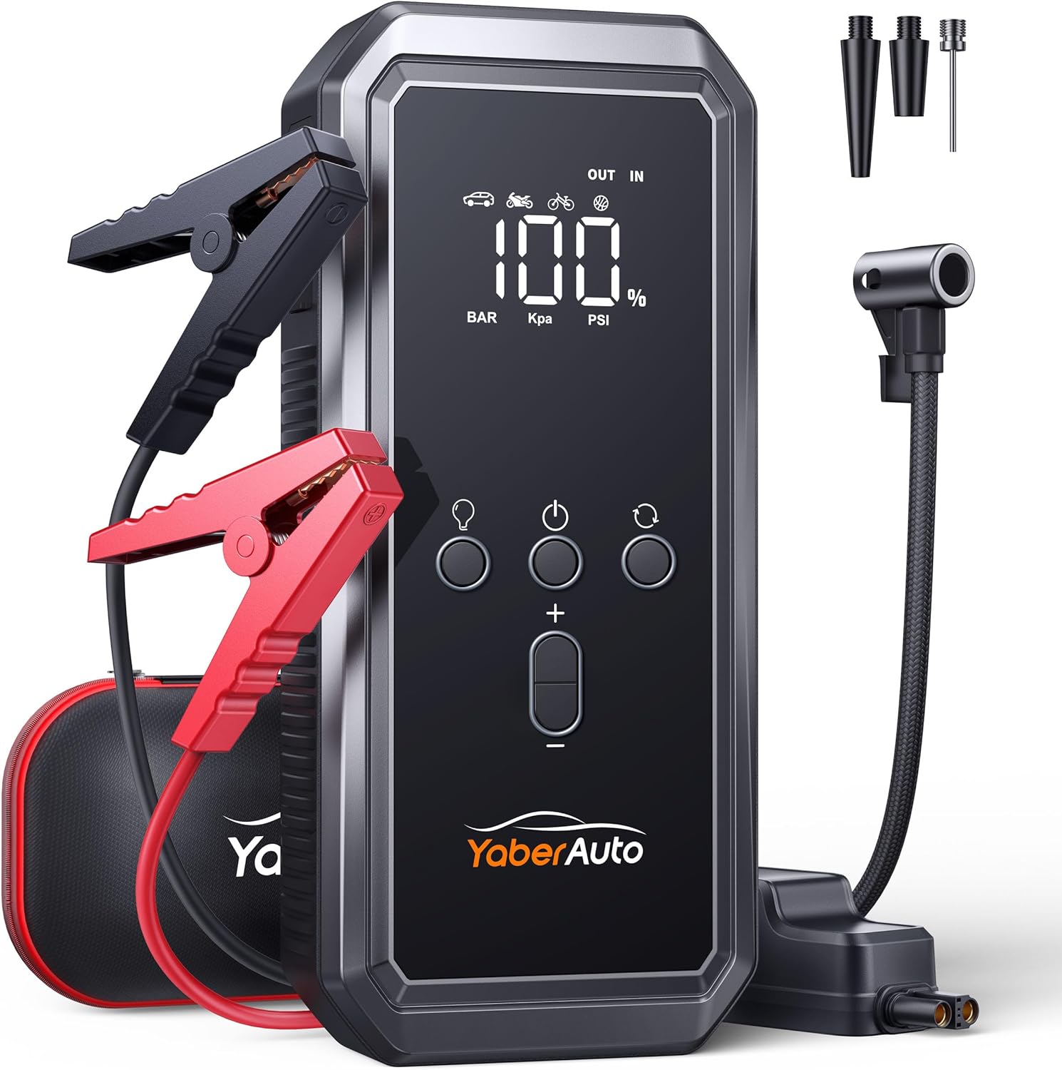 YaberAuto 8-in-1 Jump Starter with Air Compressor 5500A 150PSI Portable Car Battery Jump Starter (9L Gas/8L Diesel), 12V Jump Box Car Battery Jumper Starter Portable with Jumper Cables, 160W DC Out
