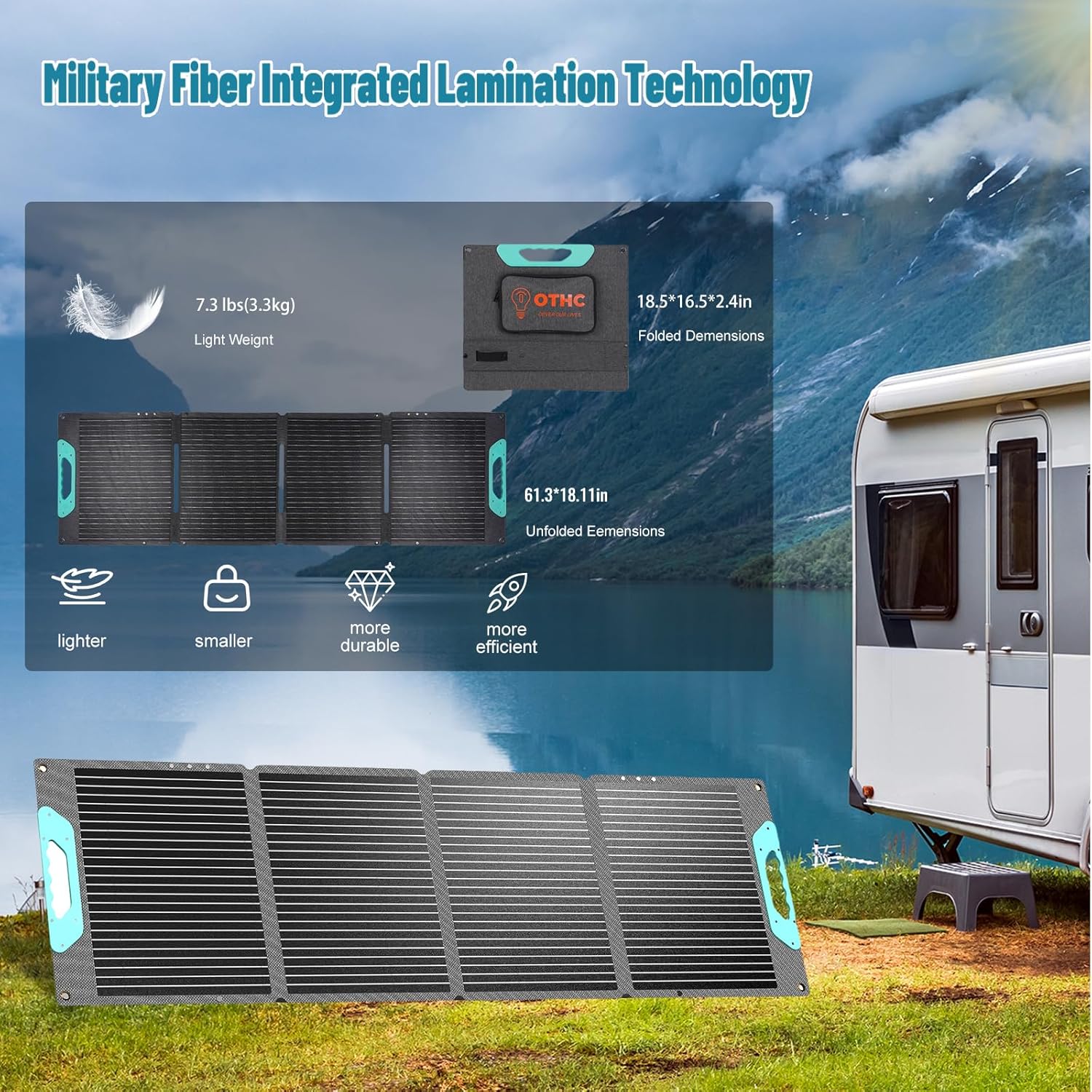 100W Portable Solar Panel for Power Station, Military Integrated Lamination Technology，25% High Efficiency, Waterproof Solar Panel Charger with USB  Type-C Output for Outdoor Camping RV