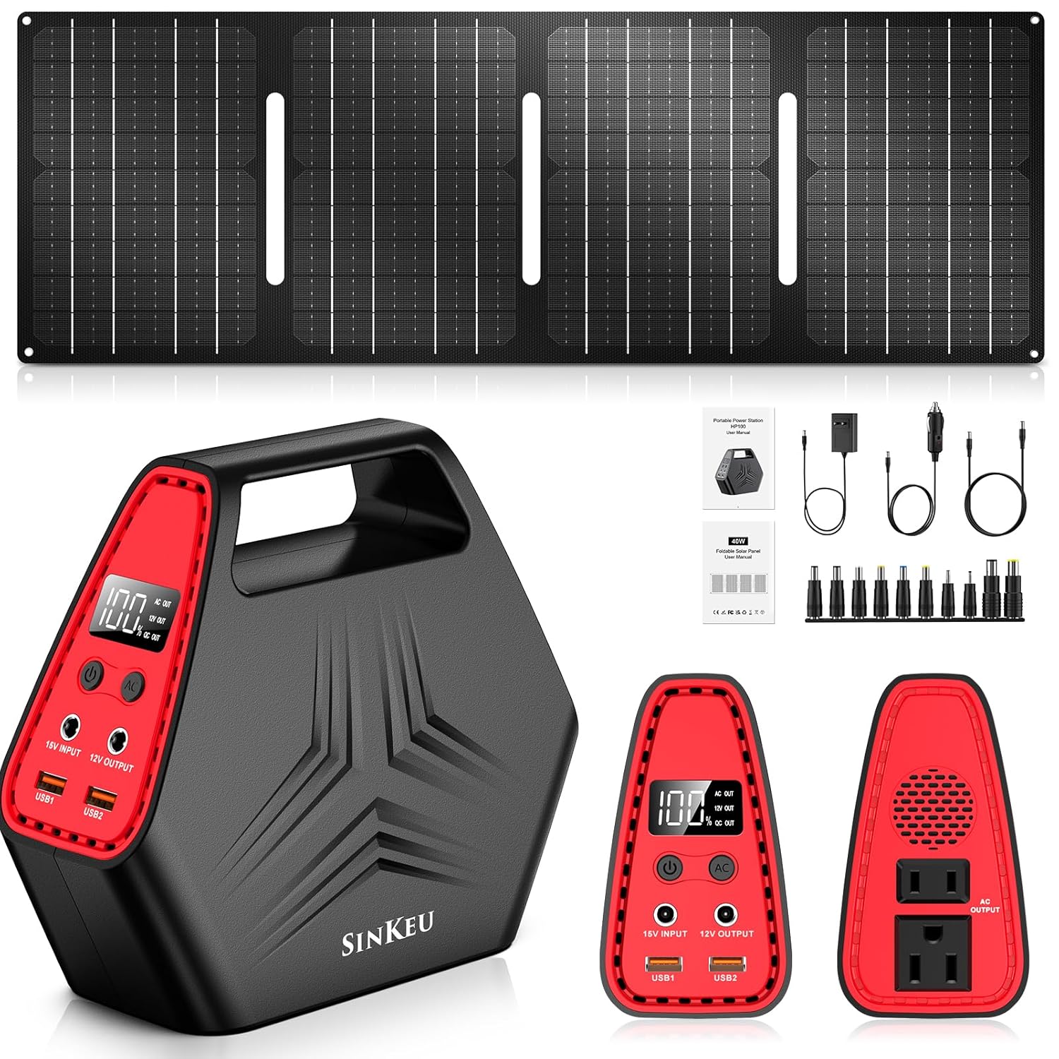100W Solar Generator with 40W Foldable Solar Panel, Sinkeu 24600mAh Power Bank with AC Outlet for Home Use 97.68Wh Portable Power Station for Camping Hurricane Emergency