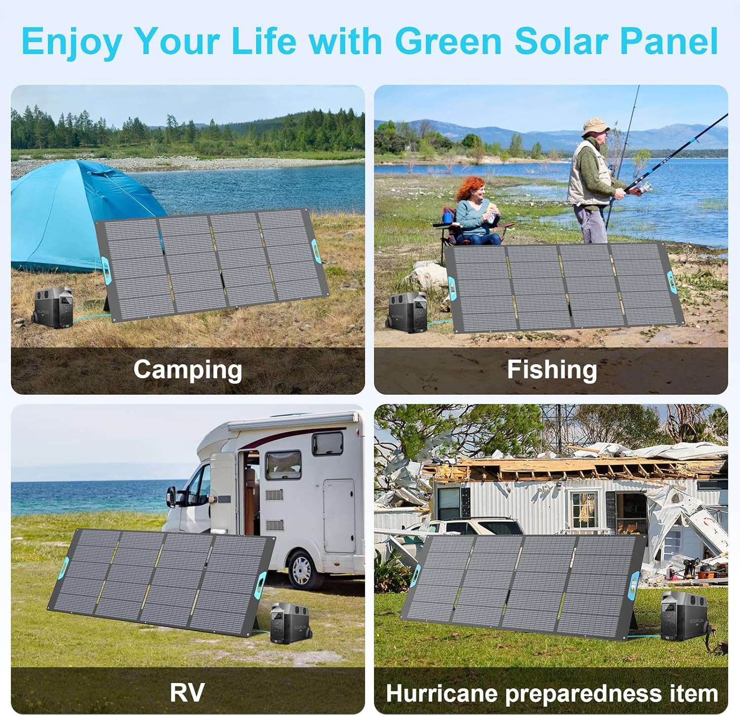 110W 20V Portable Solar Panel with 2 USB Outputs, IP67 Waterproof Foldable 110 Watt Solar Panel, for Outdoor Camping, RV, Salor Power Station, Marine, Blackout