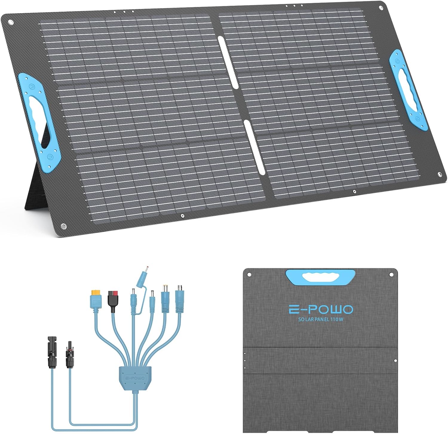 110W 20V Portable Solar Panel with 2 USB Outputs, IP67 Waterproof Foldable 110 Watt Solar Panel, for Outdoor Camping, RV, Salor Power Station, Marine, Blackout