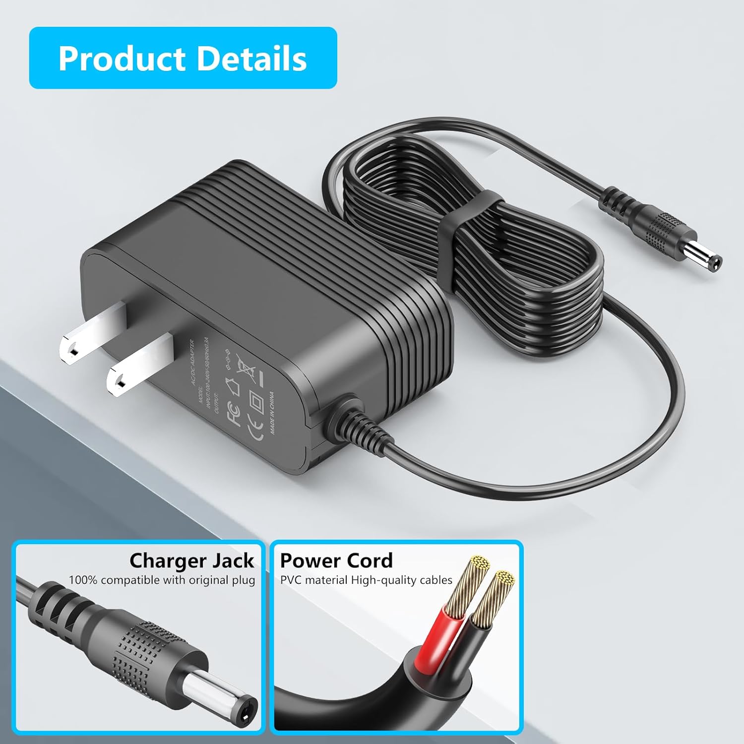 15V 1A Charger for Peak 450A 500A 600A 800A 1000A Portable Car Jump Starter Compatible with Gooloo GP03B DBpower DJS60 Schumacher SL65 TACKLIFE Auto Battery Boosters Power Cord Adapter