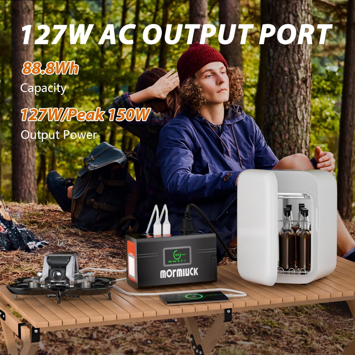 200W Portable Power Station (400W Peak), mormluck 118Wh Solar Generators with 110V/200W AC Outlet（NO SOLAR PANEL）, 32000mAh Lithium Battery for Home Backup, Outdoor Adventures, and RV Emergencies