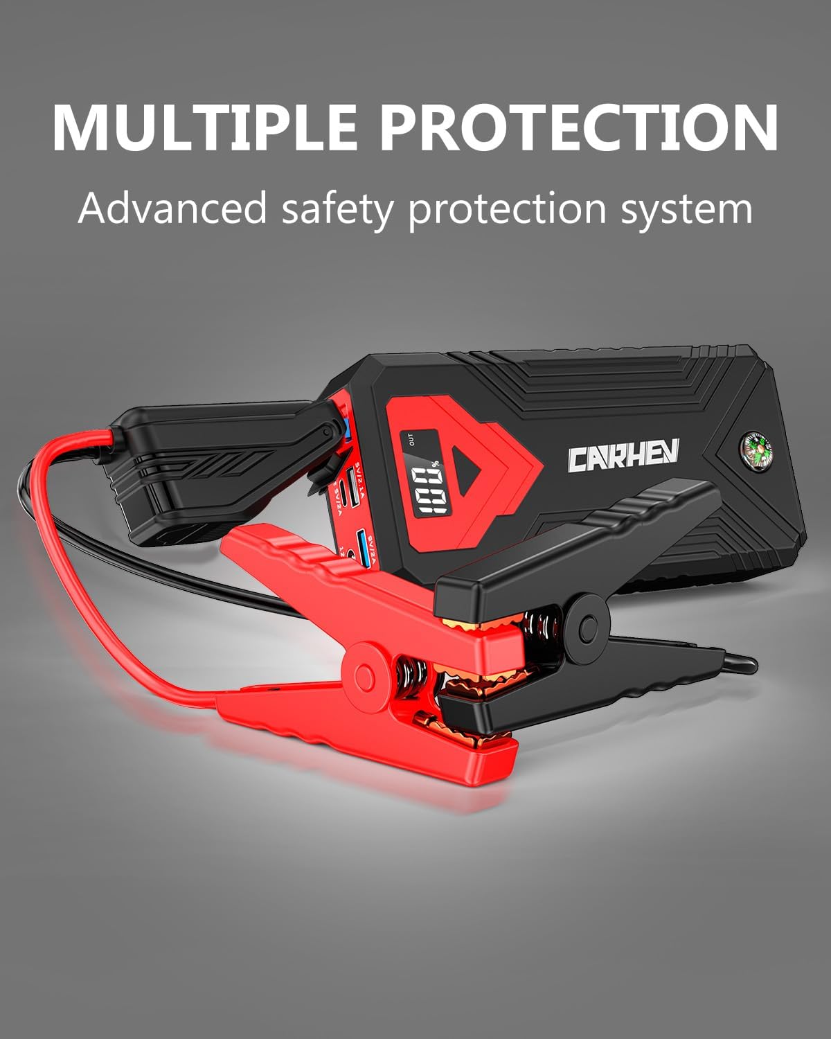 3000A Jump Starter, 24000mAh Car Battery Jump Starter (up to 8.0L Gas and 8.0L Diesel Engine) Battery Jumper Starter Portable, 12V Car Jumper Starter Portable with LED Light and USB QC 3.0