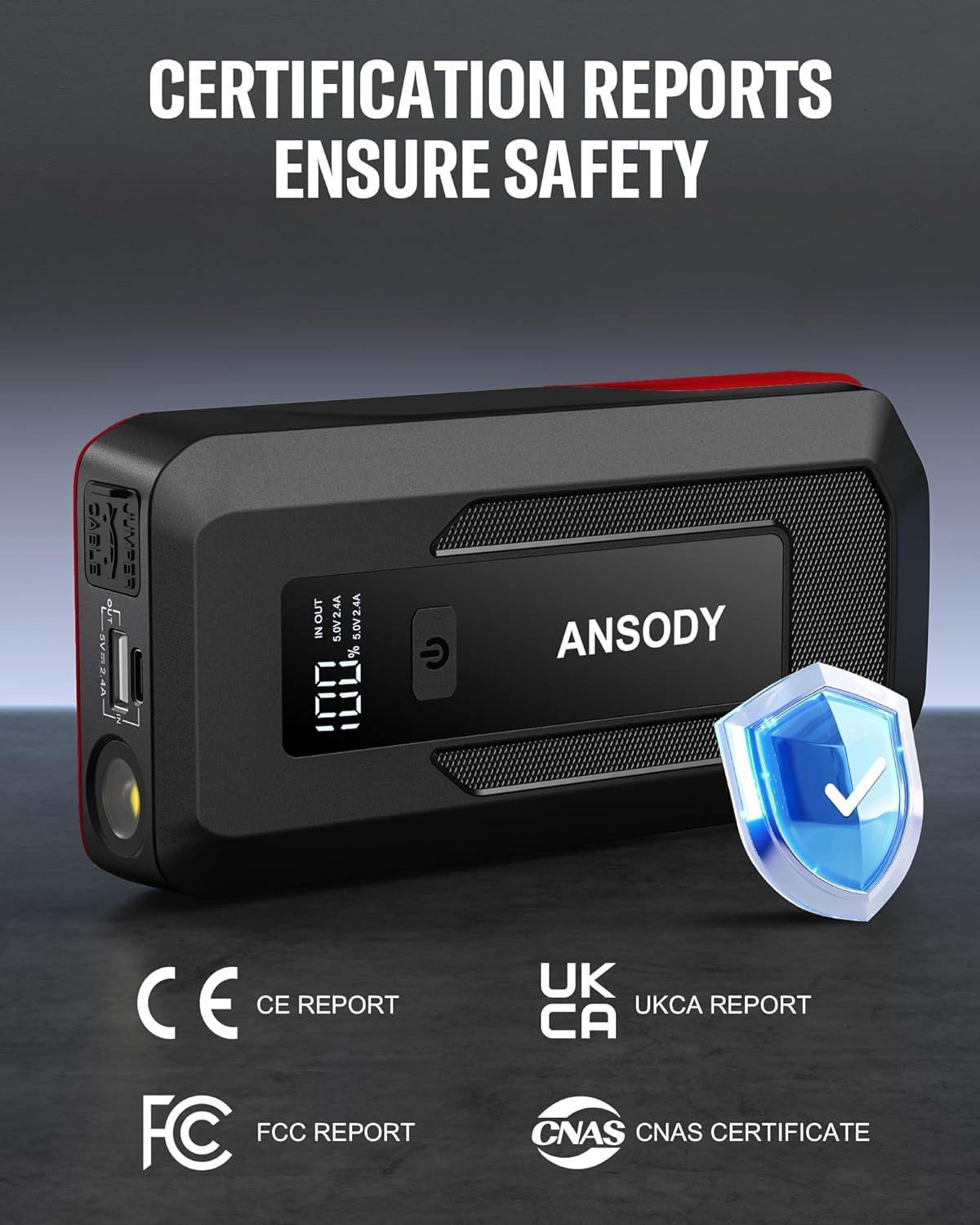 3000A Peak Car Jump Starter(Up to 10L Gas or 8L Diesel Engine), Battery Booster with Jump Leads, Built-in LED Floodlight  SOS, -20℃ Cold Cranking, Jump Box for 12V Pickup SUV Motorcycle