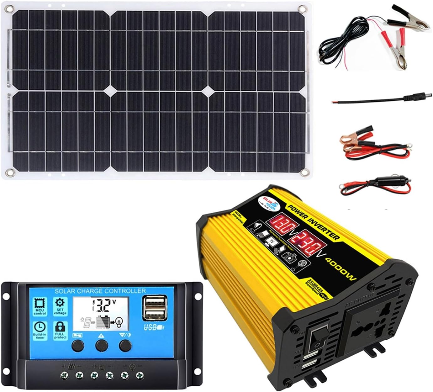 4000W 12V to 110V/220V Solar System Combination Inverter Solar Panel Kit Solar Generator Home Grid System 30A Controller + 18w12v Solar Panel (Color : Black, Size : 12V-220V) 4000W 12V to 110V/220V Solar System Combination Inverter Solar Panel Kit Solar Generator Home Grid System 30A Controller + 18w12v Solar Panel (Color : Black, Size : 12V-220V)