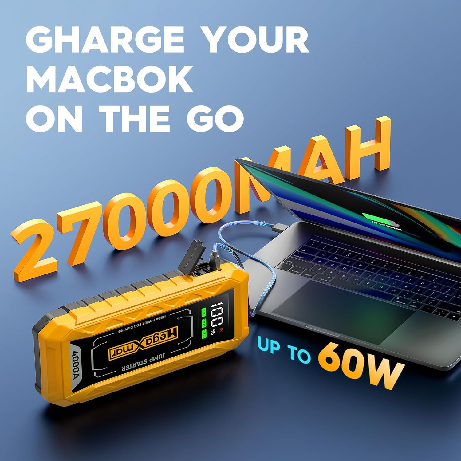 60w PD Battery Jump Starter 27000mAh 4000A, All Gas, 10L Diesel Engine, 12V car Battery Portable Jumper Box, Type C Booster Car Jumper Cable Pack 60w PD Battery Jump Starter 27000mAh 4000A, All Gas, 10L Diesel Engine, 12V car Battery Portable Jumper Box, Type C Booster Car Jumper Cable Pack