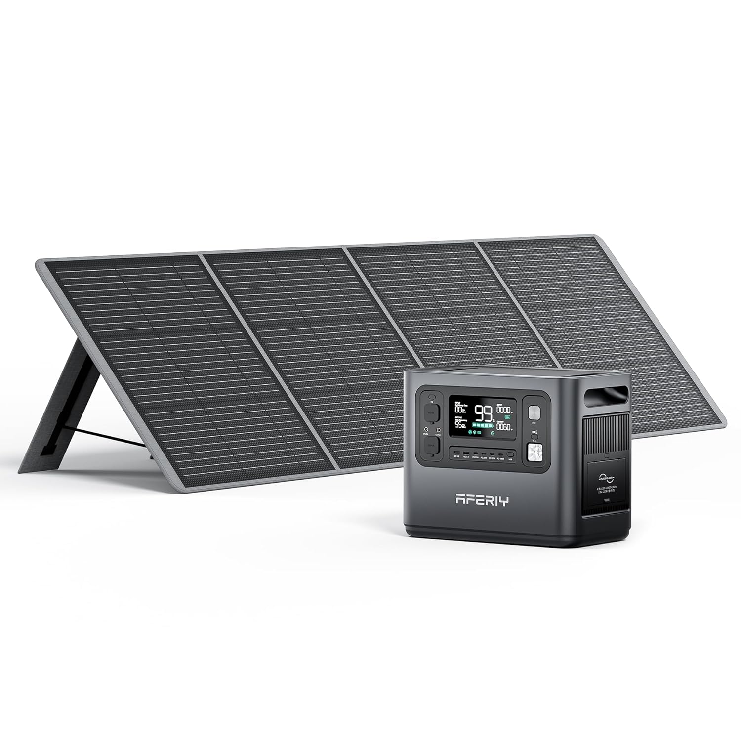 AFERIY P110 1200W Portable Power Station with 200W Solar Panel, 960Wh LiFePO4 Battery Backup with AC  Solar Charging, Quiet Generator for Home Use, Outdoor Camping, RV, Emergency Power Supply
