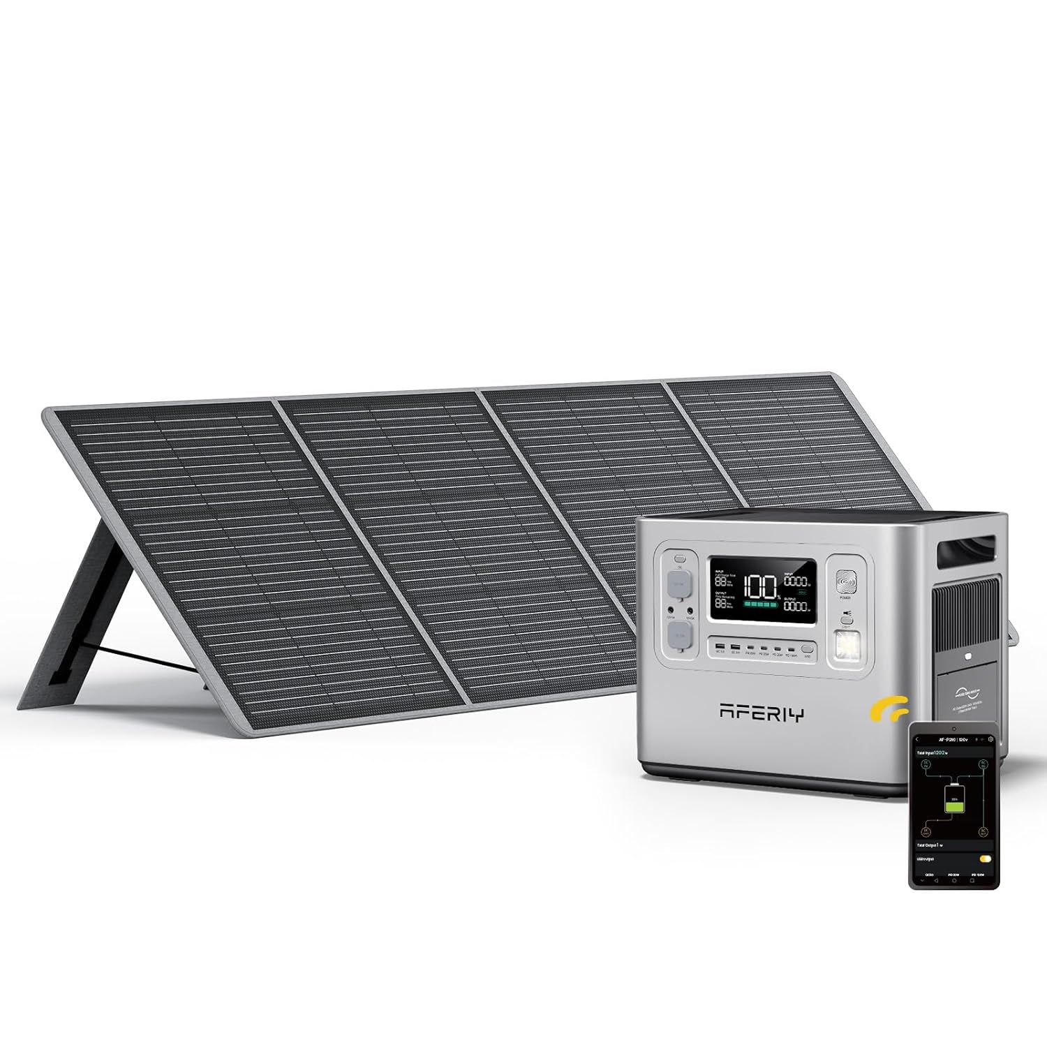 AFERIY P210 2400W Portable Power Station with 200W Solar Panel, 2048Wh LiFePO4 Battery Backup with AC  Solar Charging, Quiet Generator for Home Use, Outdoor Camping, RV, Emergency Power Supply