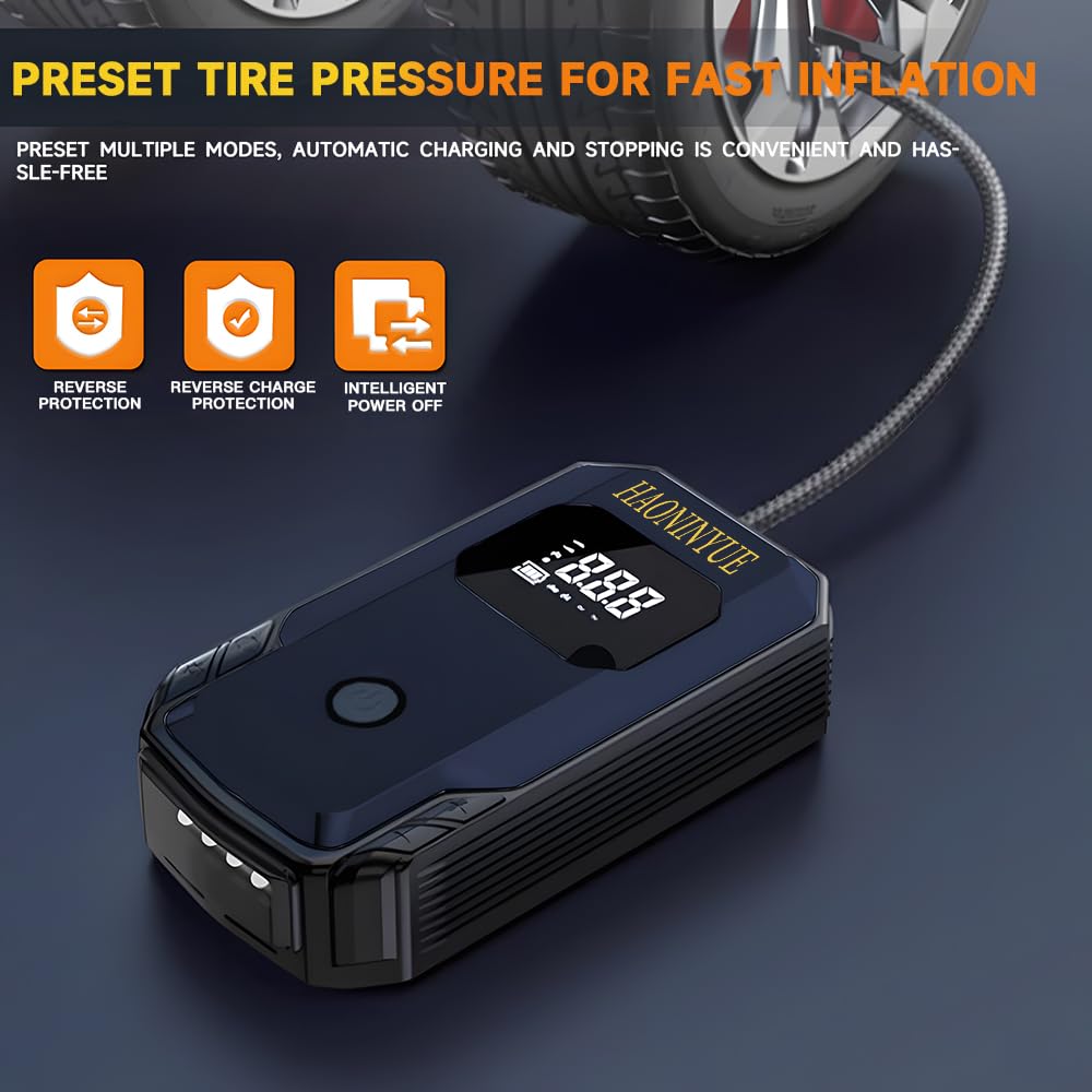 Air Compressor Tire Inflator Pump, Car Battery Starter Portable with LED Lights and Display,10000mAh 3000A 12V Car Emergency Starter Power Supply, 150PSI Ultra High Pressure Tire Inflator