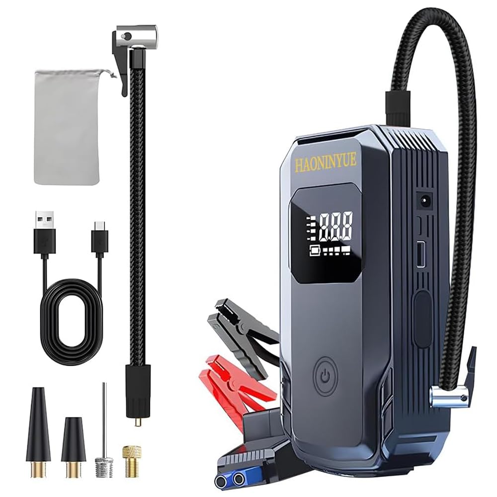 Air Compressor Tire Inflator Pump, Car Battery Starter Portable with LED Lights and Display,10000mAh 3000A 12V Car Emergency Starter Power Supply, 150PSI Ultra High Pressure Tire Inflator