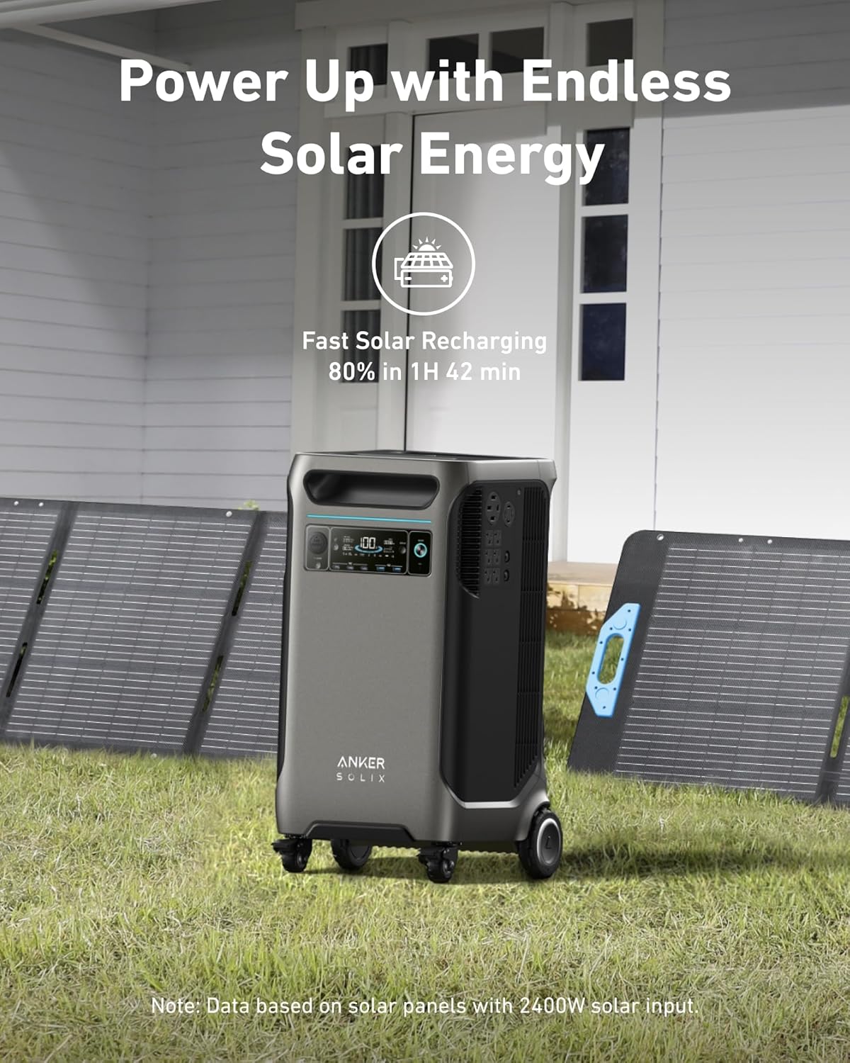Anker SOLIX F3800 Portable Power Station with 2× 200W Solar Panels, 3,840Wh LiFePO4 Battery, 120V/240V 6,000W AC Output, Solar Generator for Home Use, RVs, Emergencies, Outages, and Outdoor Camping Anker SOLIX F3800 Portable Power Station with 2× 200W Solar Panels, 3,840Wh LiFePO4 Battery, 120V/240V 6,000W AC Output, Solar Generator for Home Use, RVs, Emergencies, Outages, and Outdoor Camping