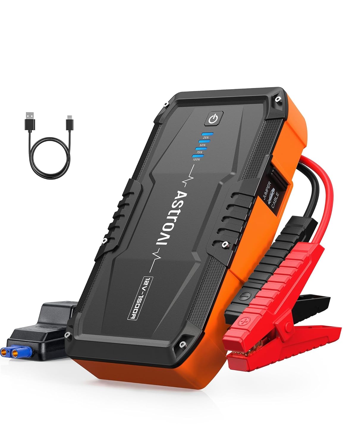 AstroAI S8 Car Battery Jump Starter, 1500A Peak Car Jumper Starter Battery Pack for Up to 6.0L Gas  3.0L Diesel Engines, 12V Portable Jump Box with 3 Modes Flashlight and Jumper Cable (Orange)