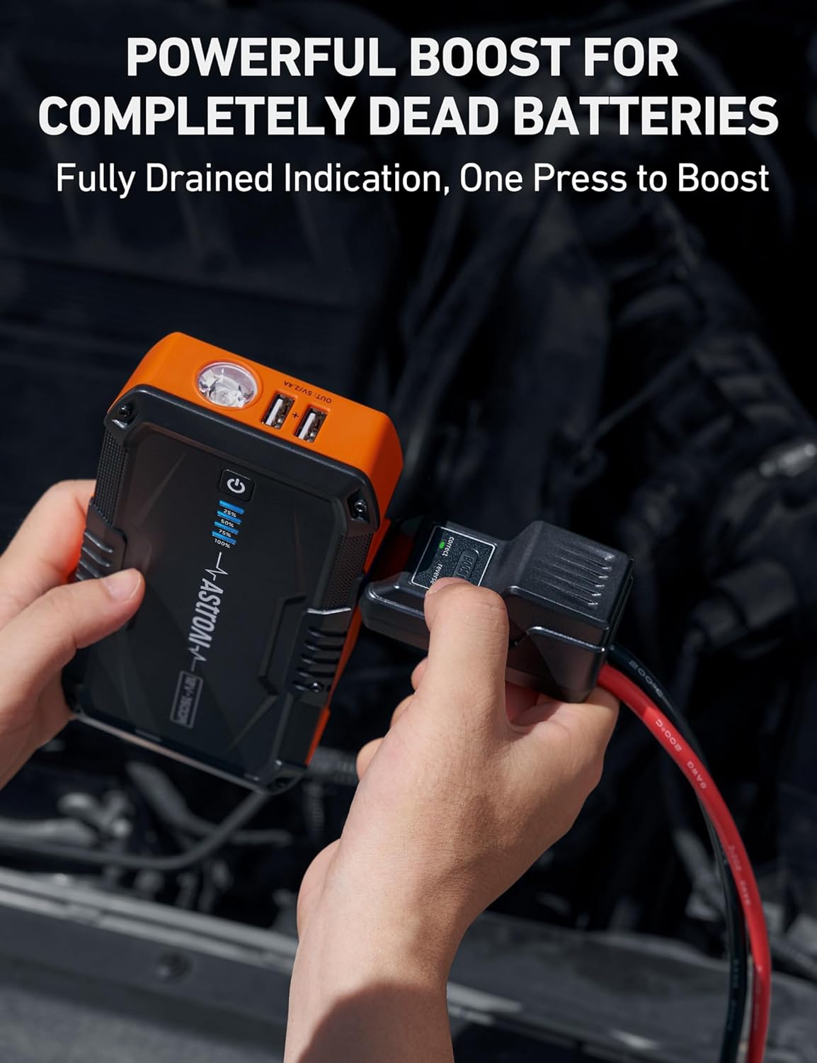AstroAI S8 Car Battery Jump Starter, 1500A Peak Car Jumper Starter Battery Pack for Up to 6.0L Gas  3.0L Diesel Engines, 12V Portable Jump Box with 3 Modes Flashlight and Jumper Cable (Orange)