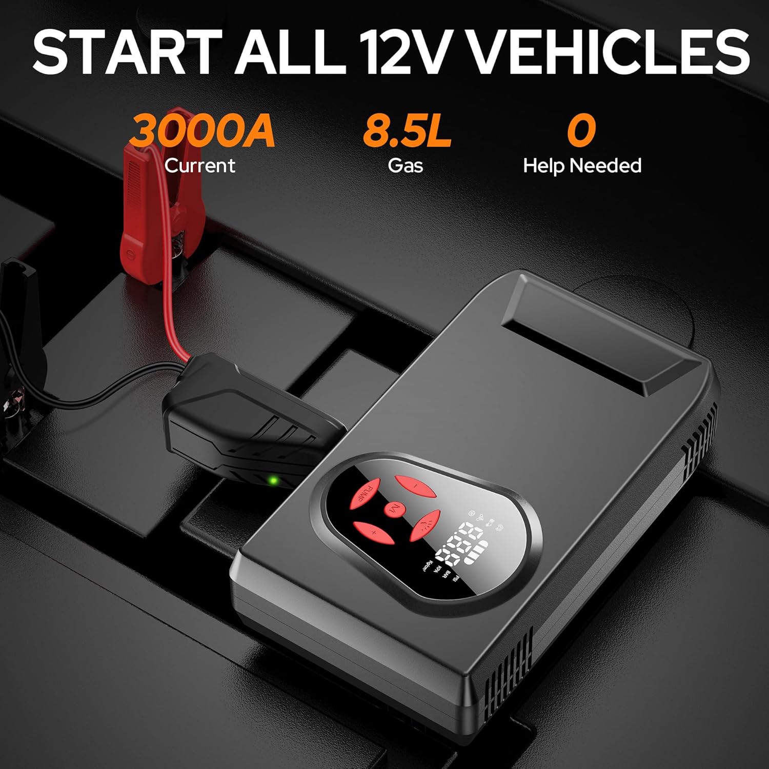 BOOKOO Portable Car Jump Starter with Air Compressor, 3000A 150PSI Jumpe Starter Battery Pack, 12V Car Battery Booster Jump Box with USB 3.0 Display Screen LED Light and 4 Pumping Modes