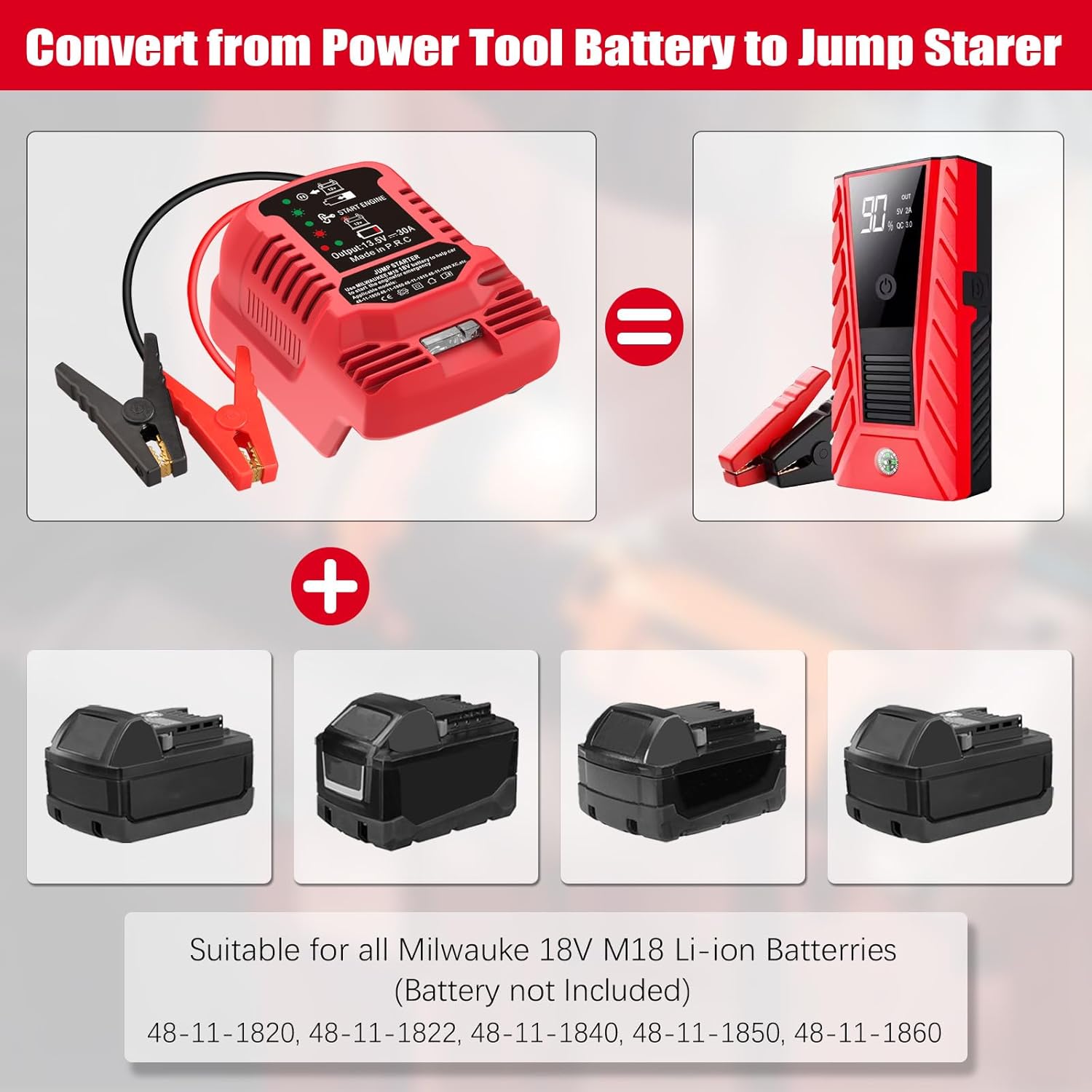 Car Jump Starter Adapter for Milwaukee 18V MAX - 11AWG Heavy Duty Booster Cable for 3.5L Vehicles (Battery Not Included)​​
