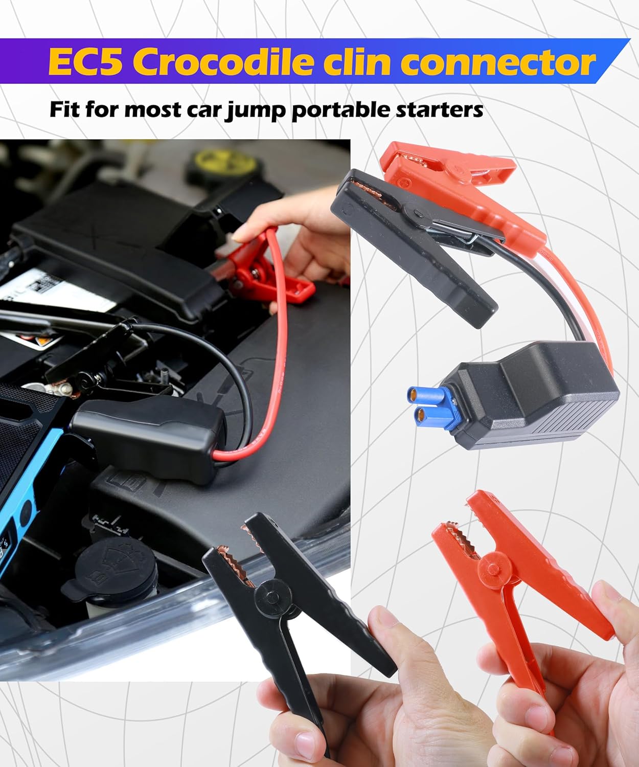 Car Jump Starter Cable,Car Accessories Jumper Cables for Battery Connectors,12V Automotive Portable Emergency Booster Jumper Starter Booster Clamp Cables,Suitable for Cars,SUVs,Trucks,RVs