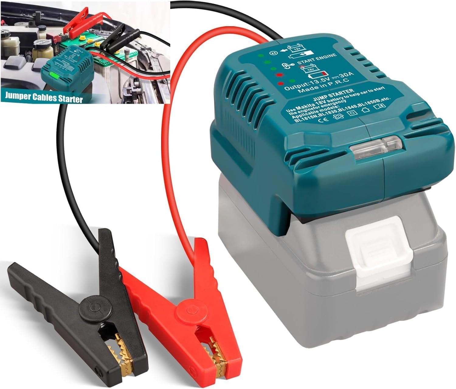 Car Jump Starter, for Makita 18V Li-ion Battery Jump Starter Adapter Powered with Jumper CablesClamps, Car Portable Jump Starter with 18V Adapter Charger(Battery not Included)