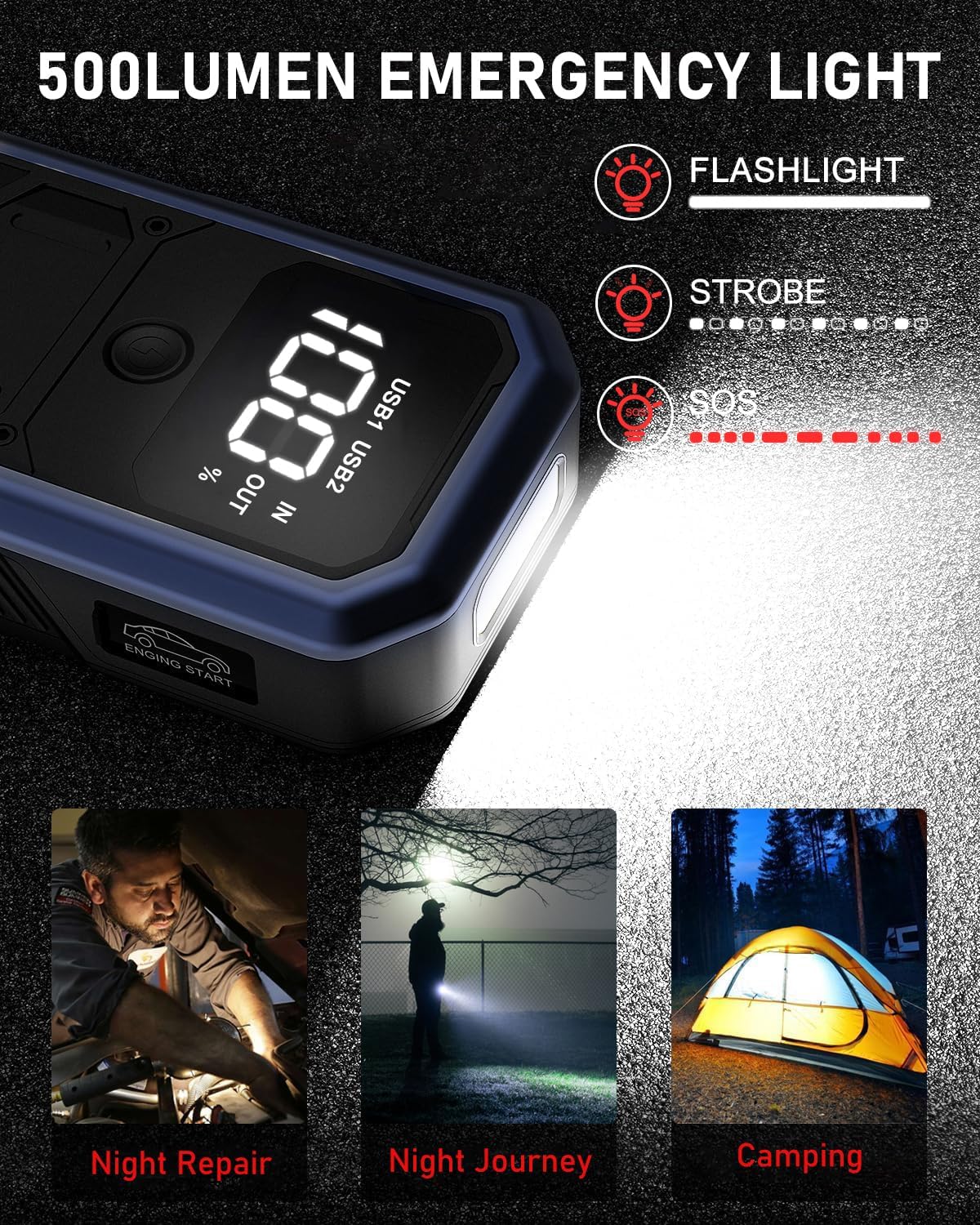 Car Jump Starter, Lithium Jump Starter Battery Pack 4000A (10.0L Gas / 8.0L Diesel Engines), 12V Lithium Battery Booster Pack Portable Power Bank with USB Quick Charge and Type C Port