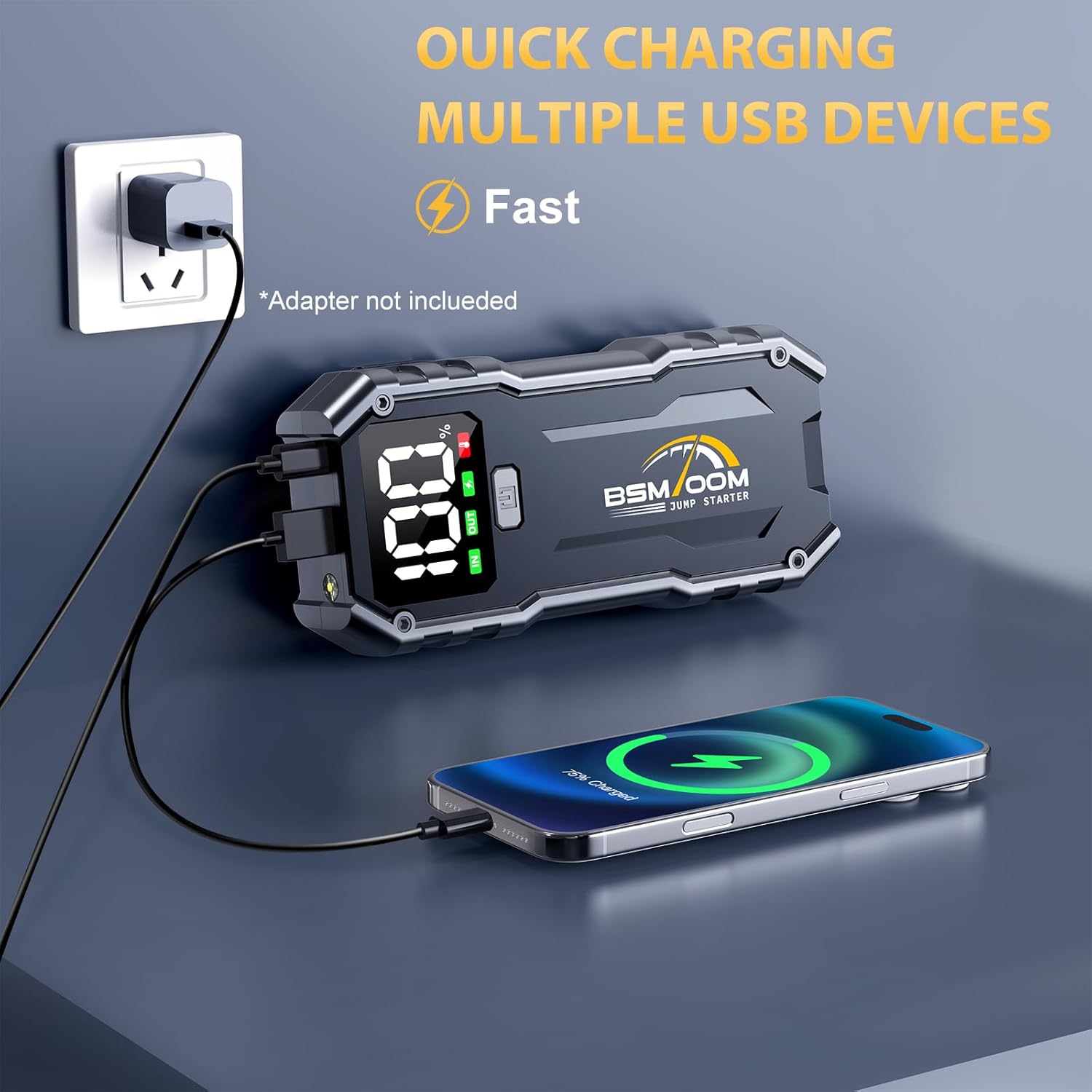 Car Jump Starter,5000A Portable Car Jump Starter Battery Pack (10.0L Gas/8L Diesel) 12V Car Battery Charger Jumper Starter, Jumper Cables,Portable Lithium Jump Box with LED Light/USB QC3.0