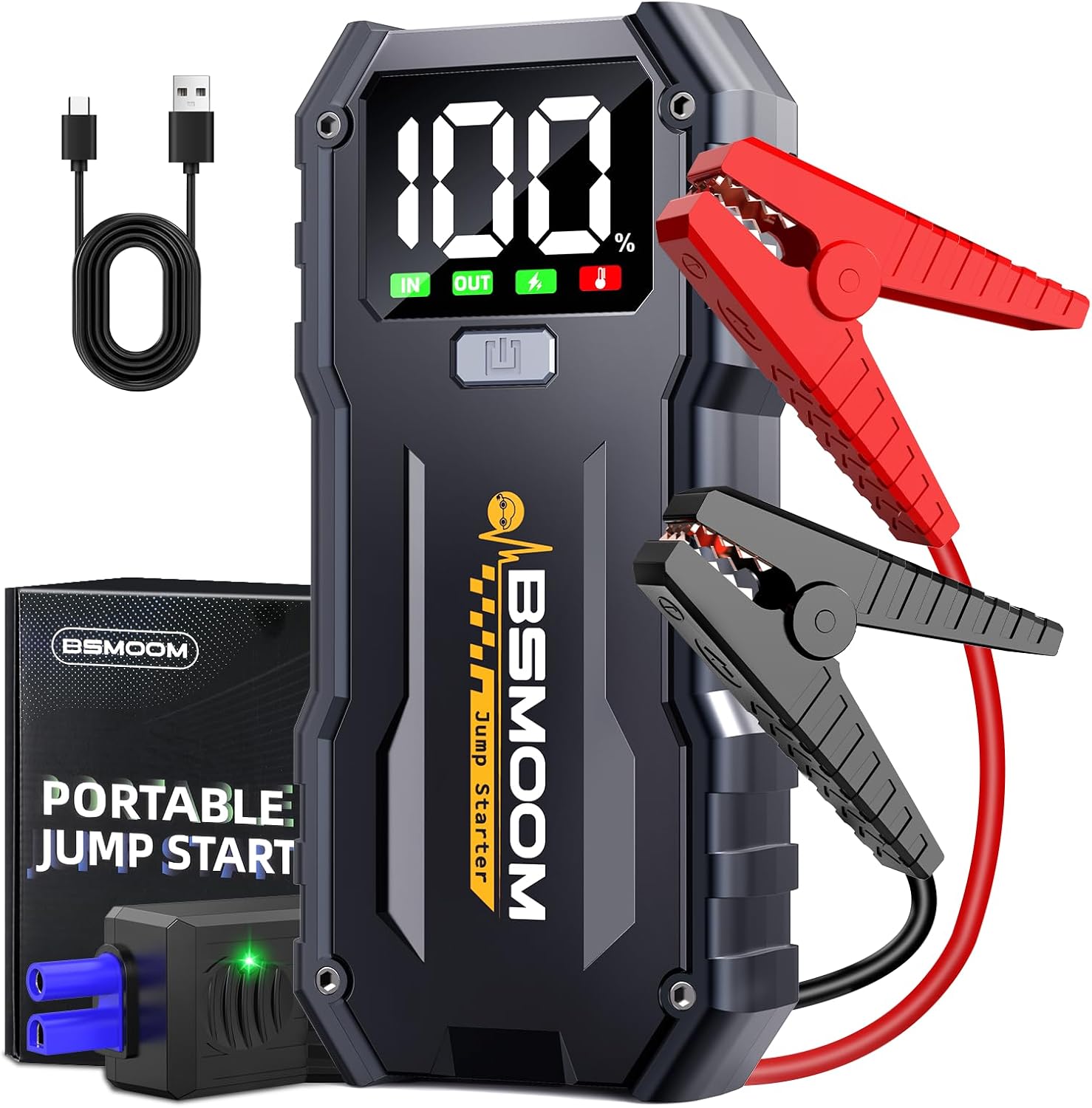 Car Jump Starter,5000A Portable Car Jump Starter Battery Pack (10.0L Gas/8L Diesel) 12V Car Battery Charger Jumper Starter, Jumper Cables,Portable Lithium Jump Box with LED Light/USB QC3.0