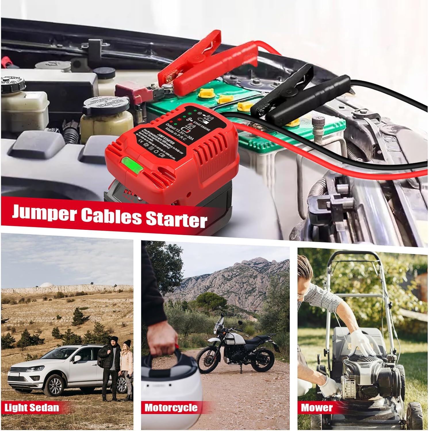 Car Jump Starters Adapter for Milwauke M-18 18V Battery,11 Gauge Car Battery Jump Starter, Heavy Duty Automotive Booster Cables for Jump Starting Dead or Weak Batteries,Engine up to 3.5 Liters
