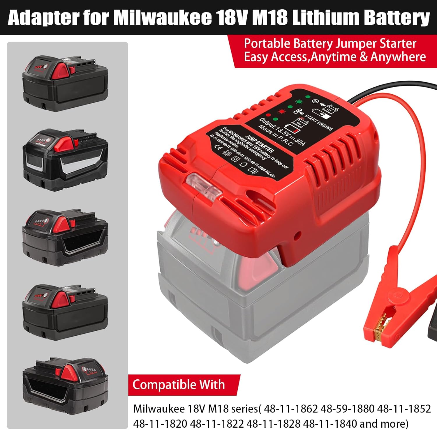 Car Jump Starters Adapter for Milwauke M-18 18V Battery,11 Gauge Car Battery Jump Starter, Heavy Duty Automotive Booster Cables for Jump Starting Dead or Weak Batteries,Engine up to 3.5 Liters