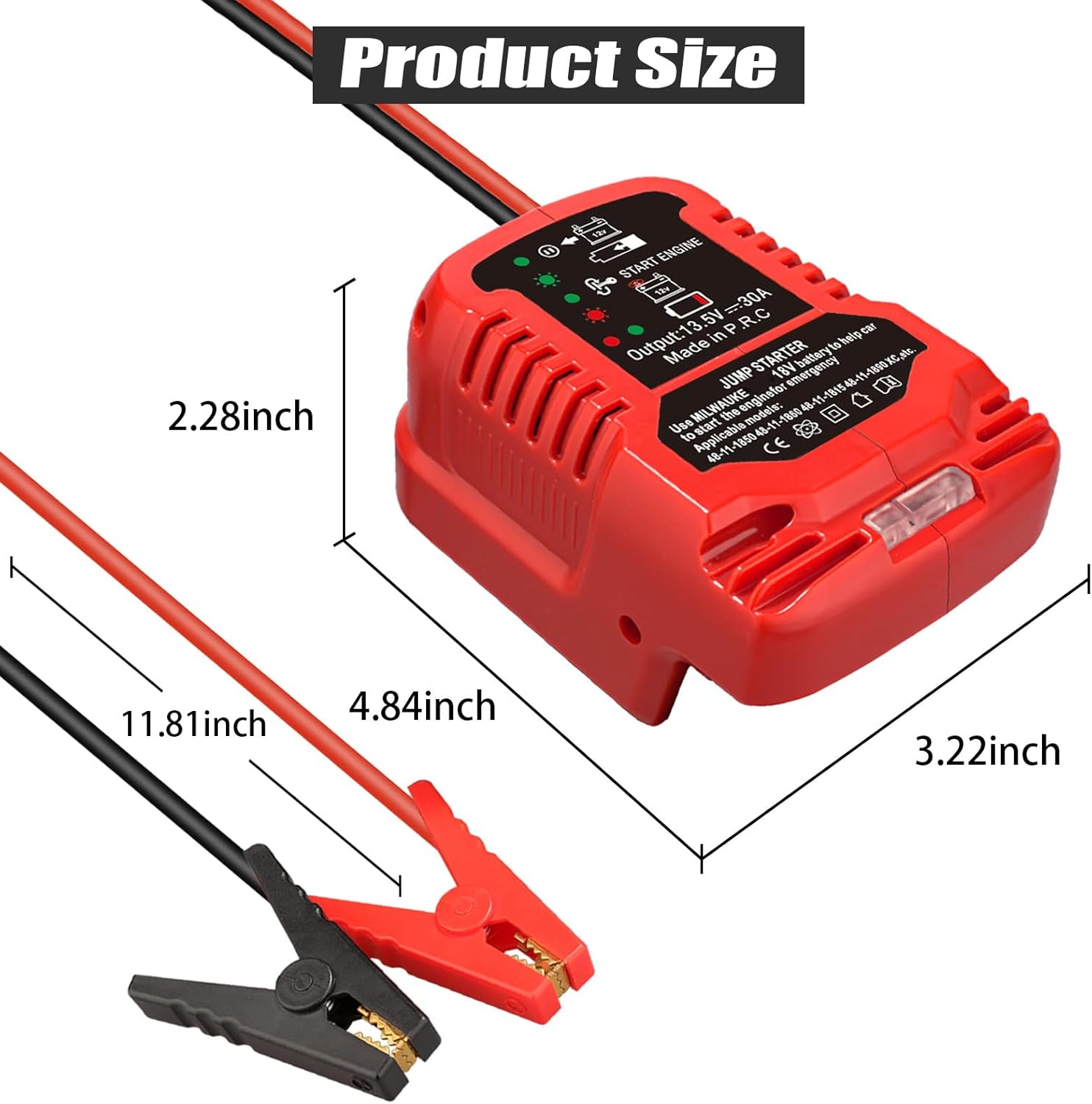 Car Jumper Starters Adapter for Dewalt 20V Battery with 12V Car Jumper Clampes, Up to 3.5 Gas or 6.5L Diesel Engines, 11 AWG Jump Kit Cable Automotive Car Booster