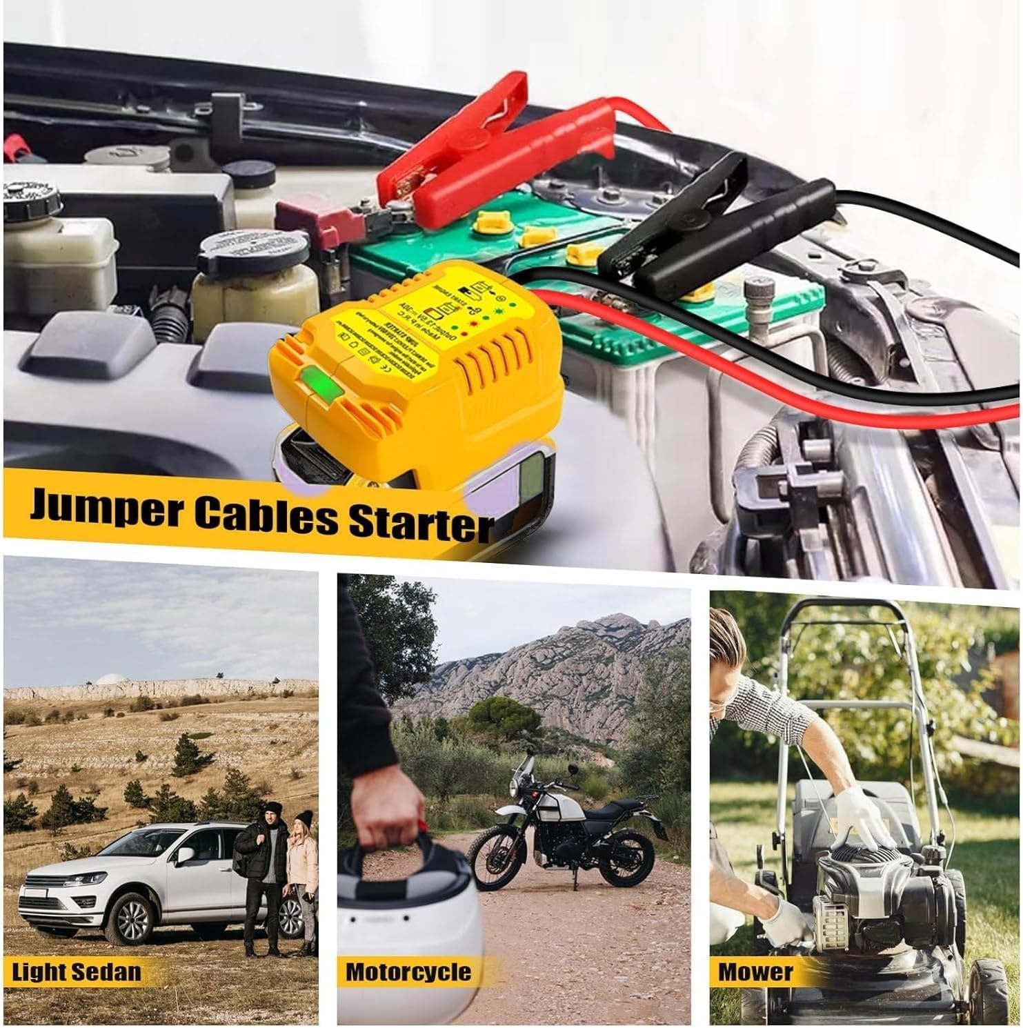 Car Jumper Starters Adapter for Dewalt 20V Battery with 12V Car Jumper Clampes, Up to 3.5 Gas or 6.5L Diesel Engines, 11 AWG Jump Kit Cable Automotive Car Booster
