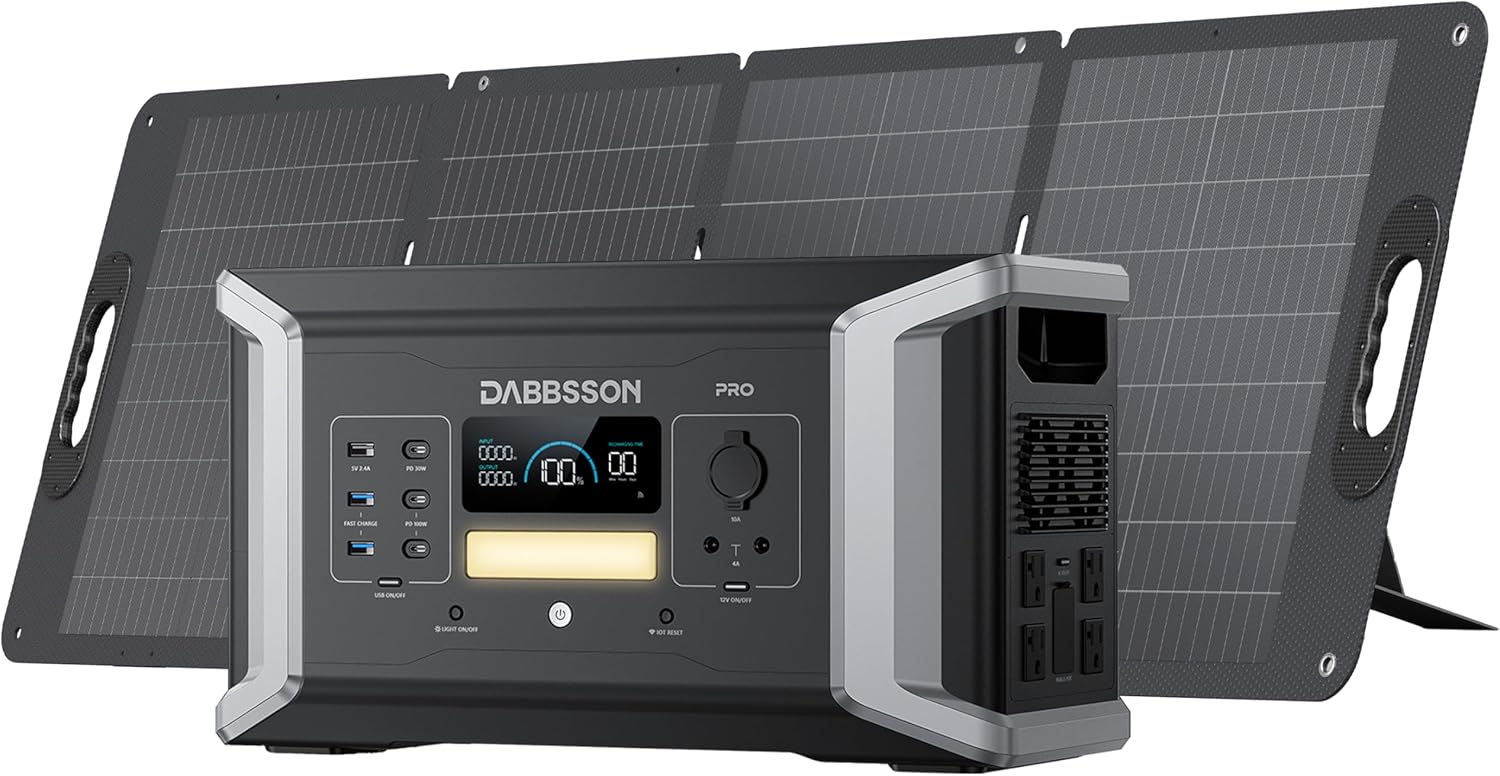 Dabbsson DBS1000Pro Solar Generator 2000W/1024Wh | Expandable to 4400W 10240Wh | 1200W Max Solar AC Charging,EV Semi-Solid LiFePO4 Battery| Camping, RV, Home Backup Power with 120W Solar Panel