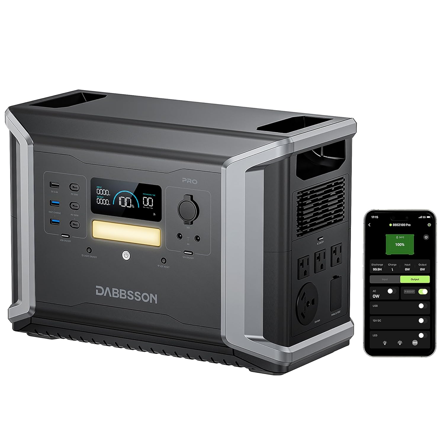 Dabbsson Portable Power Station 2150Wh 2400W,Expandable to 4600W 12.9kWh,NEMA TT-30 Port,100W USB-C,Support AC  Solar Charging Together, EPS 15ms,DBS 2100Pro Solar Generator for Home Backup,2024 New