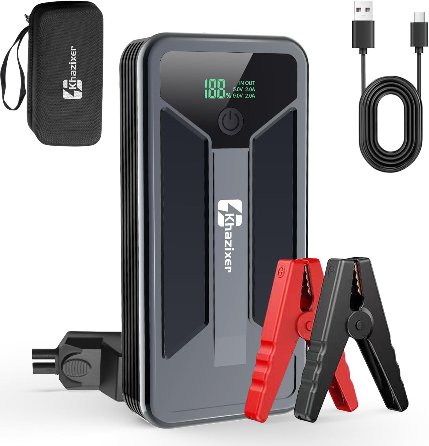 ET02 Car Battery Jump Starter 3000A Peak, 12V Lithium Portable Jumper Starter for up to 9.0L Gas and 7.0L Diesel Engines, 12V Battery Jump Starter with Jumper Cable