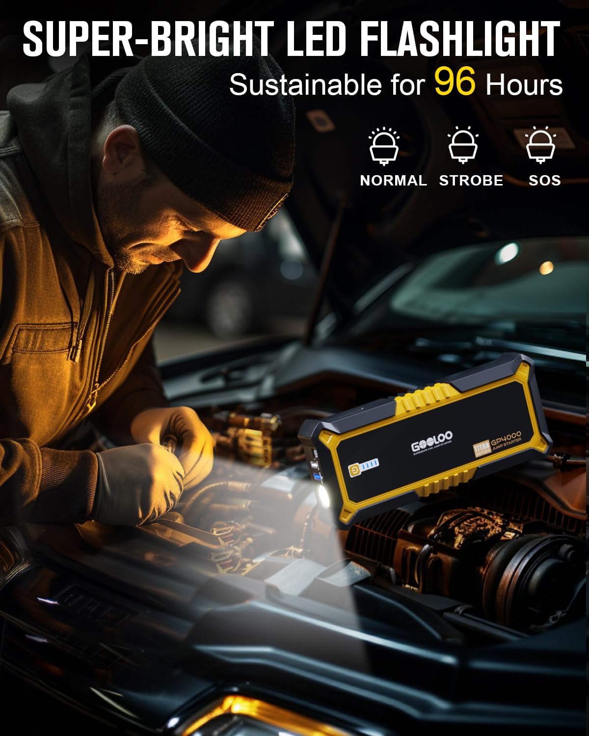 GOOLOO GP4000 Jump Starter 4000A Peak Car Starter (All Gas,up to 10.0L Diesel Engine) SuperSafe 12V Lithium Jump Box,Auto Battery Booster Pack,Portable Power Bank with USB Quick Charge and Type C Port GOOLOO GP4000 Jump Starter 4000A Peak Car Starter (All Gas,up to 10.0L Diesel Engine) SuperSafe 12V Lithium Jump Box,Auto Battery Booster Pack,Portable Power Bank with USB Quick Charge and Type C Port