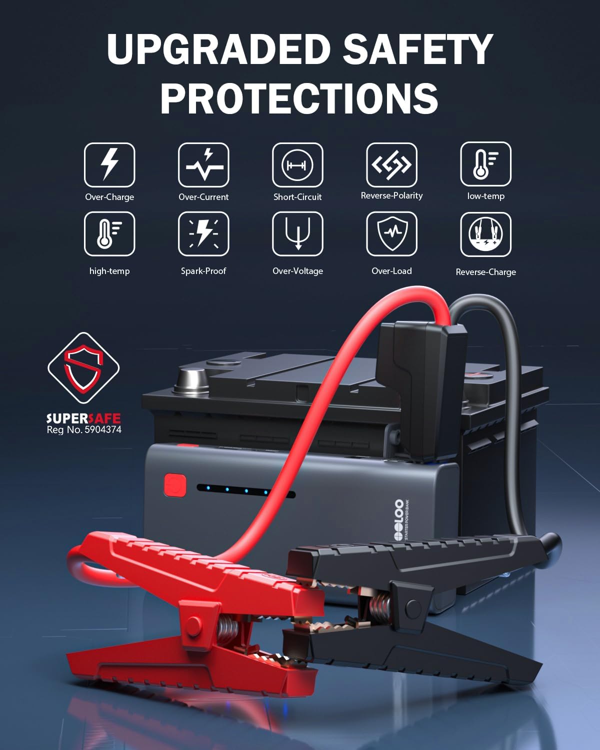 GOOLOO Jump Starter Battery Pack 2000A Peak  A3 Jump Starter with Air Compressor, 3000A Portable Car Battery Booster (9.0 Gas/6.5L Diesel) with 150PSI Auto-Shutoff Tire Inflator