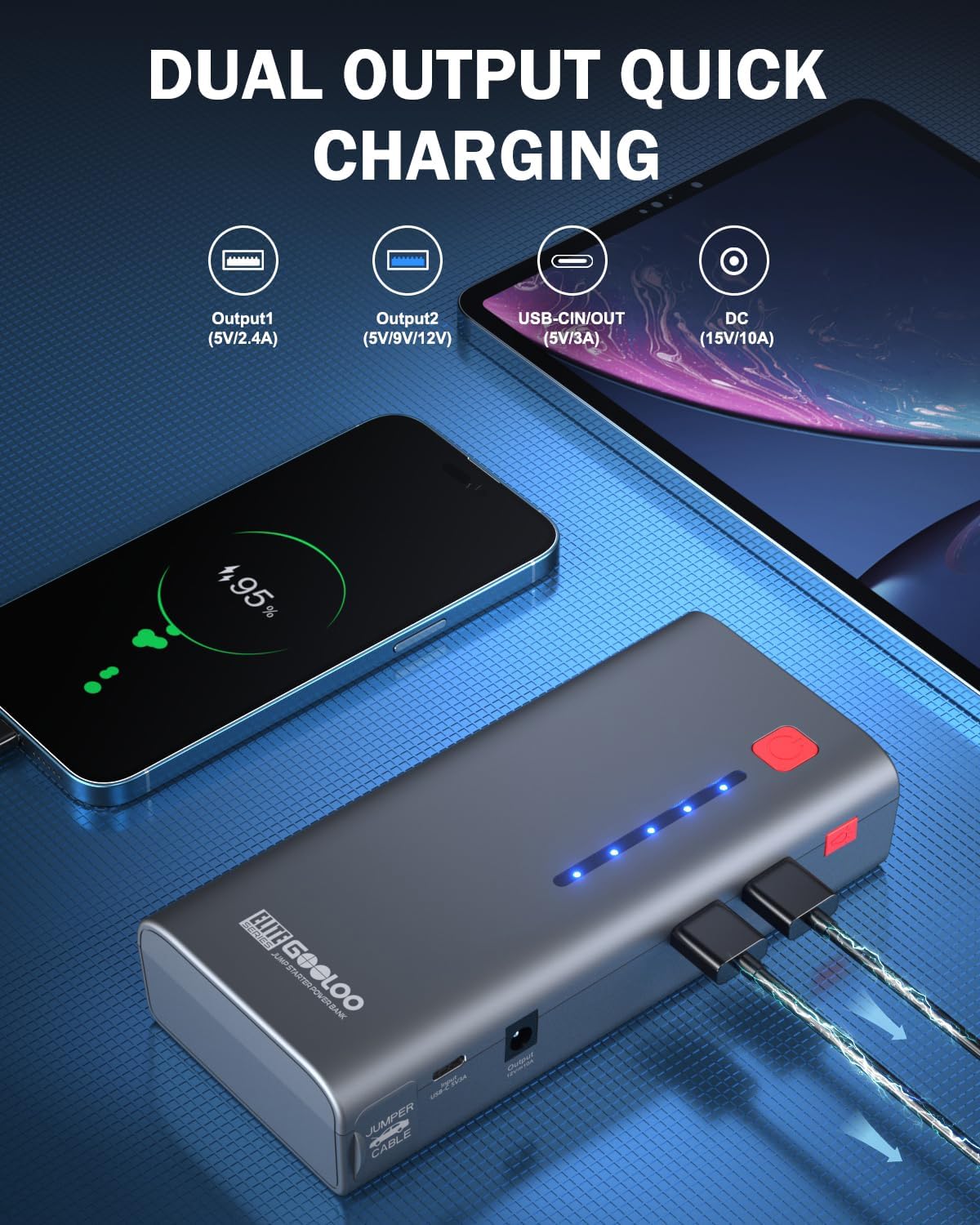 GOOLOO Jump Starter Battery Pack 2000A Peak  A3 Jump Starter with Air Compressor, 3000A Portable Car Battery Booster (9.0 Gas/6.5L Diesel) with 150PSI Auto-Shutoff Tire Inflator