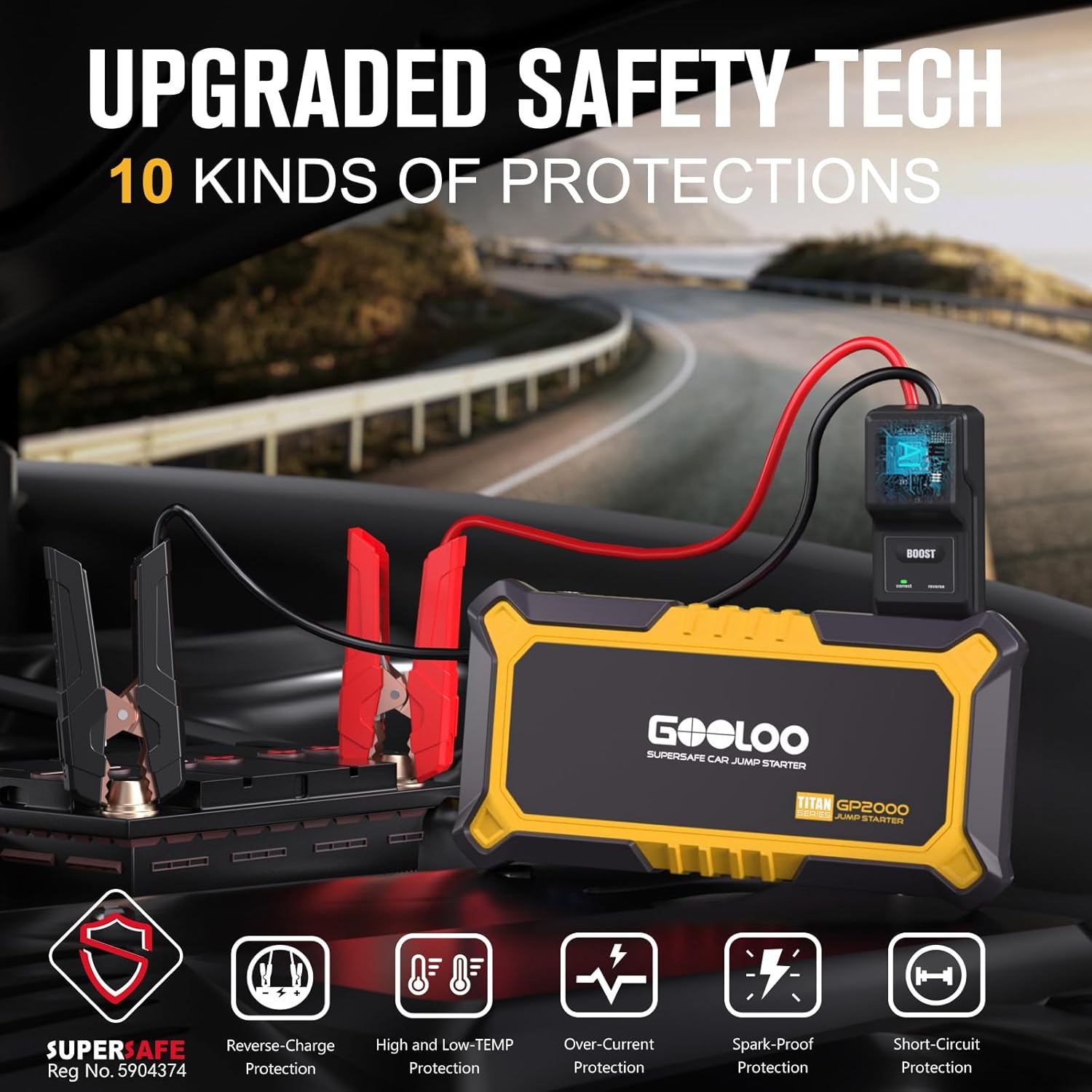 GOOLOO New GP2000 Jump Starter  A3 Jump Starter with Air Compressor, 3000A Portable Car Battery Booster (9.0 Gas/6.5L Diesel) with 150PSI Auto-Shutoff Tire Inflator
