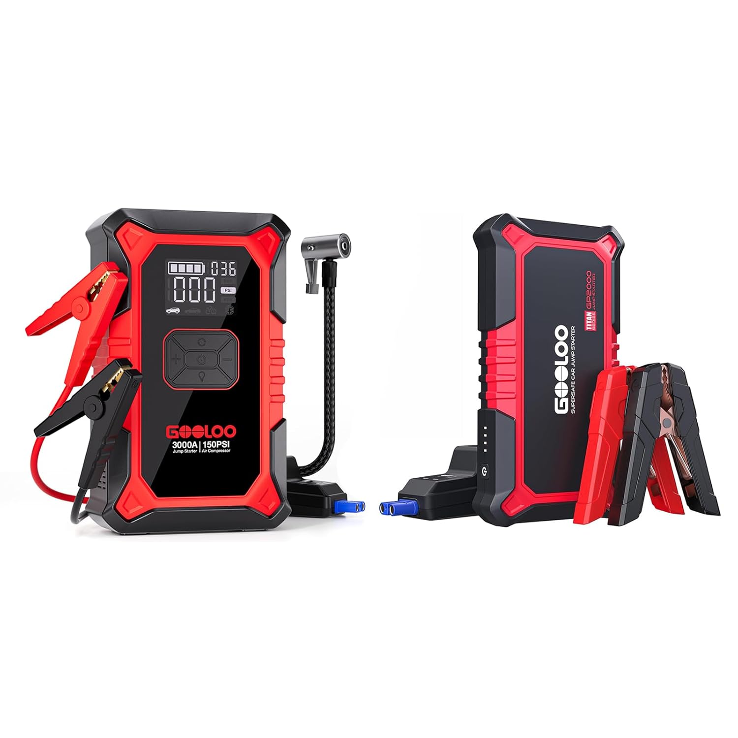 GOOLOO New GP2000 Jump Starter  A3 Jump Starter with Air Compressor, 3000A Portable Car Battery Booster (9.0 Gas/6.5L Diesel) with 150PSI Auto-Shutoff Tire Inflator