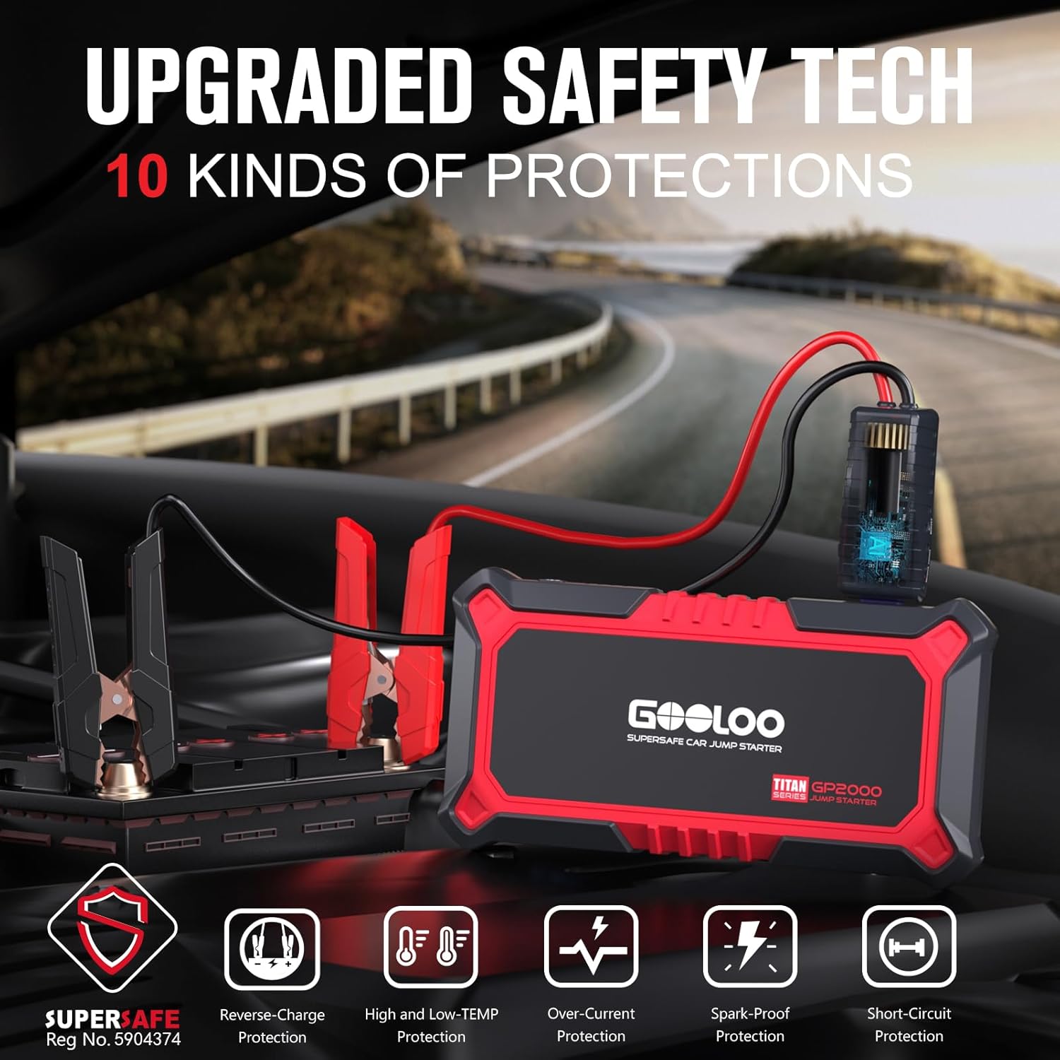 GOOLOO New GP2000 Jump Starter  A3 Jump Starter with Air Compressor, 3000A Portable Car Battery Booster (9.0 Gas/6.5L Diesel) with 150PSI Auto-Shutoff Tire Inflator