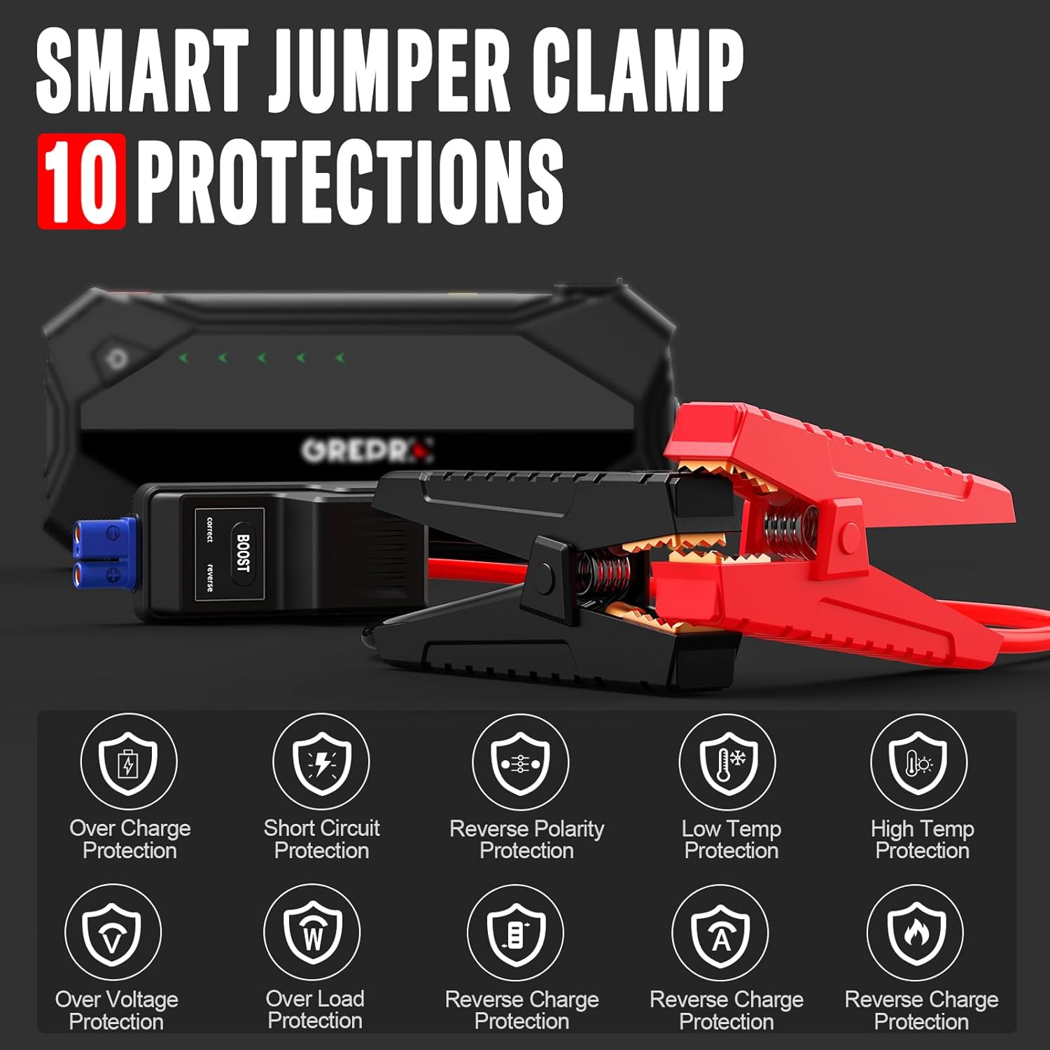 GREPRO Jump Starter (10L Gas  8.0L Diesel Engines), 3000A Car Battery Jump Starter Battery Pack,12V Booster, Jump Box with Jumper Cables, Car Jumper with LED Light