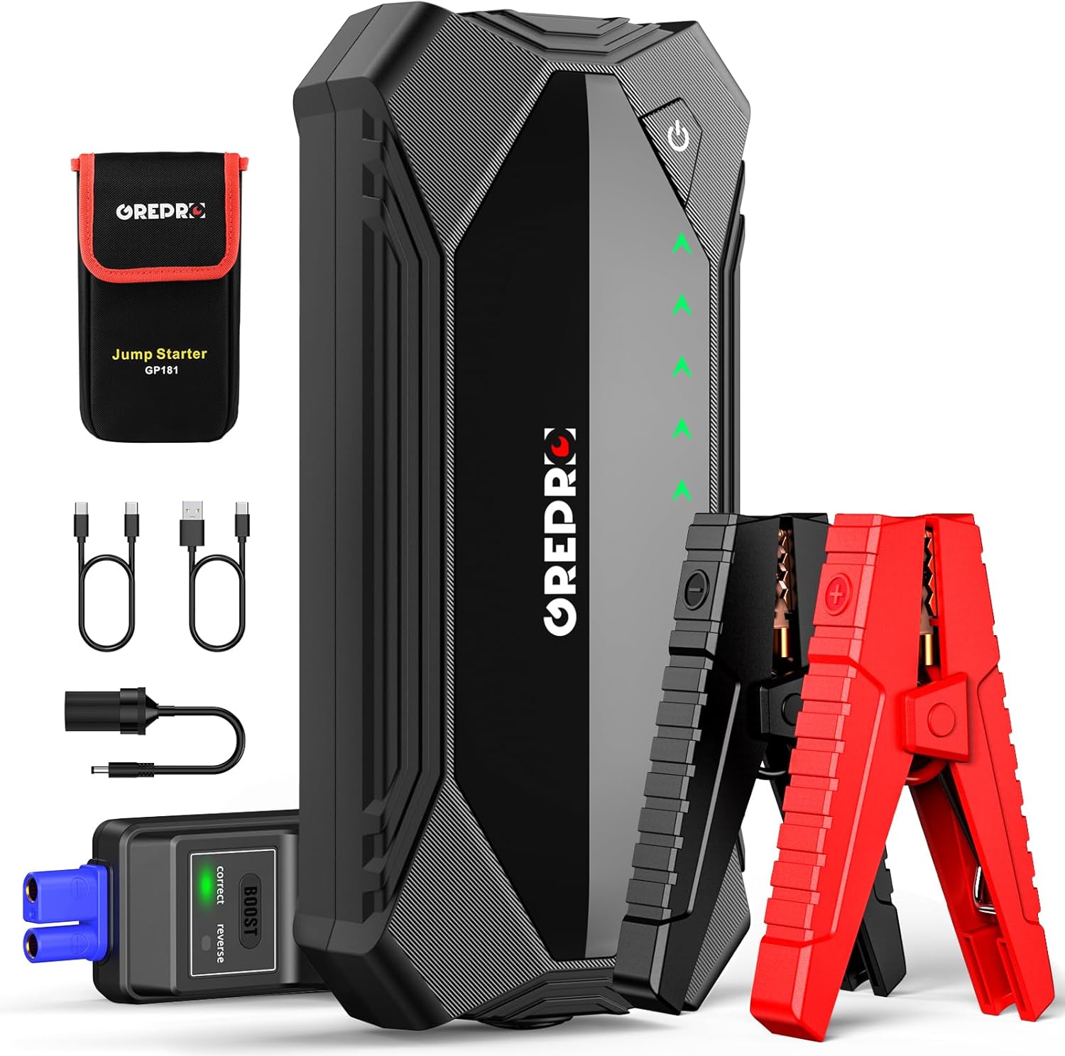 GREPRO Jump Starter (10L Gas  8.0L Diesel Engines), 3000A Car Battery Jump Starter Battery Pack,12V Booster, Jump Box with Jumper Cables, Car Jumper with LED Light