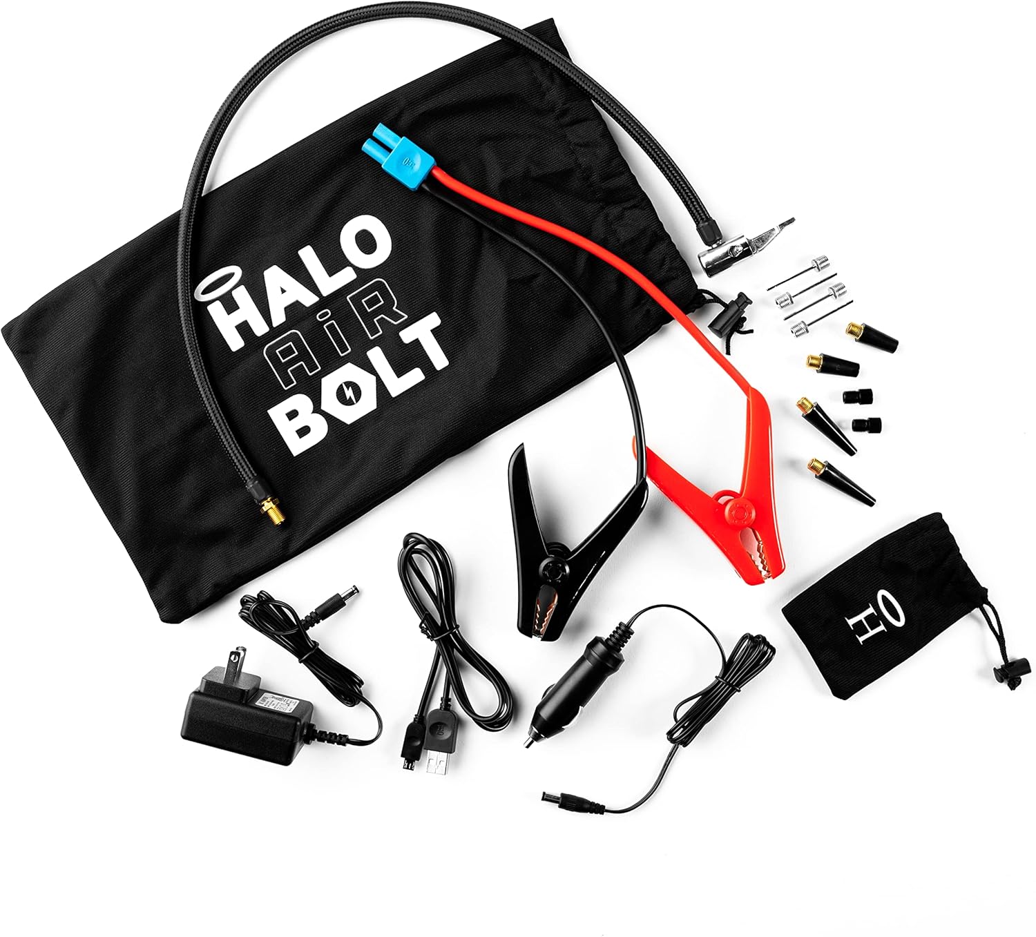 HALO Bolt Air 58830 Portable Car Battery Jump Starter | 100 PSI Air Compressor, 58.8Wh USB Power Bank, Emergency Floodlight  Charger, Jumps Cars SUVs  Trucks, Inflates Tires, TSA Approved — Black