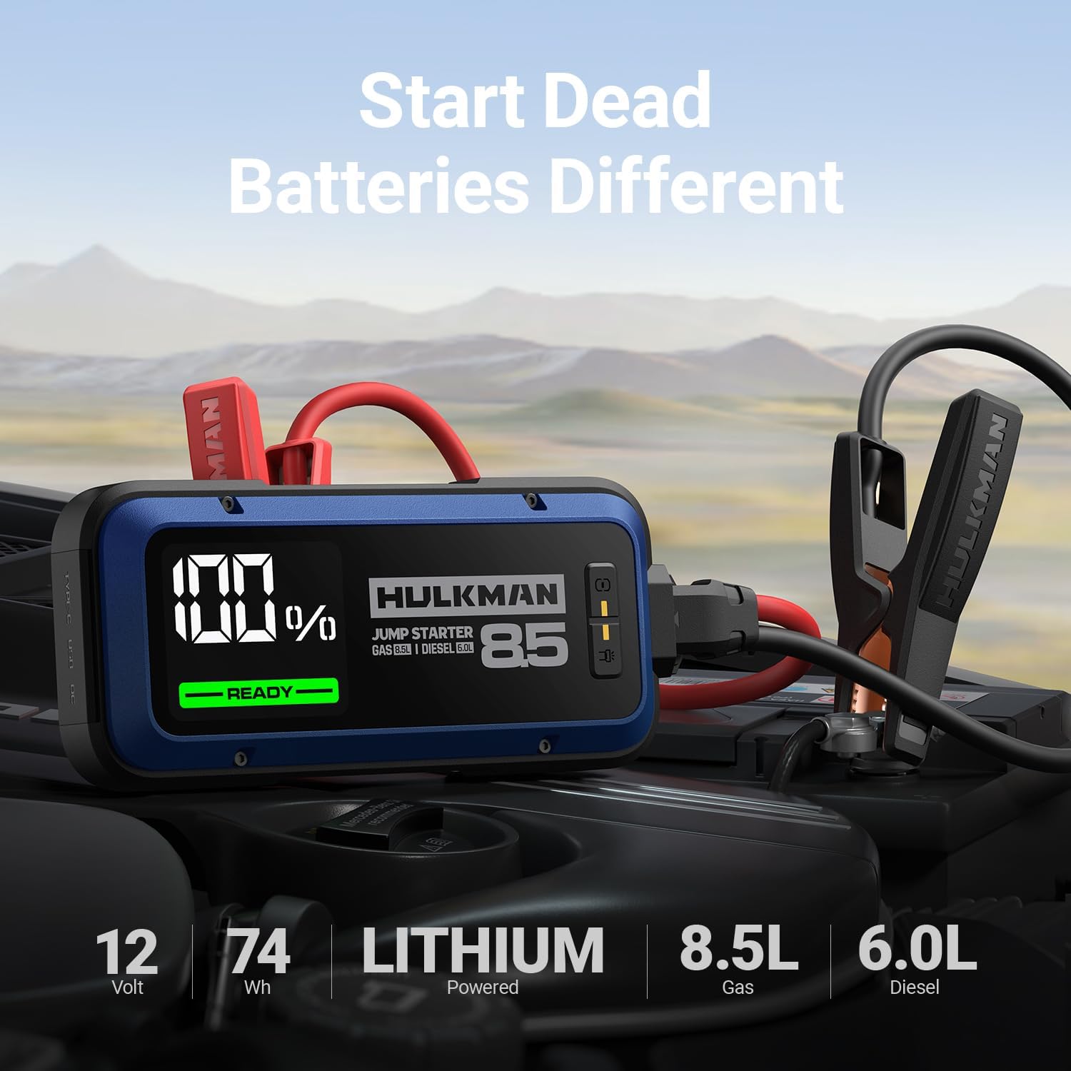 Hulkman Alpha85,Space Gray,2000A 74Wh Smart Jump Starter,12V Portable Car Battery Booster with 3.3 Display,USB-C Power Pack,5-Mode Flashlight,Jumper Cables for up to 8.5L Gas/6.0L Diesel
