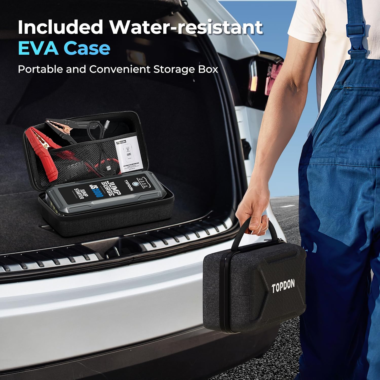 JS3000 12V 3000A Battery Booster Jump Starter Pack for Up to 9L Gas/ 7L Diesel Engines, Portable Car Battery Charger with Handle Jumper Cable and EVA Protection Case