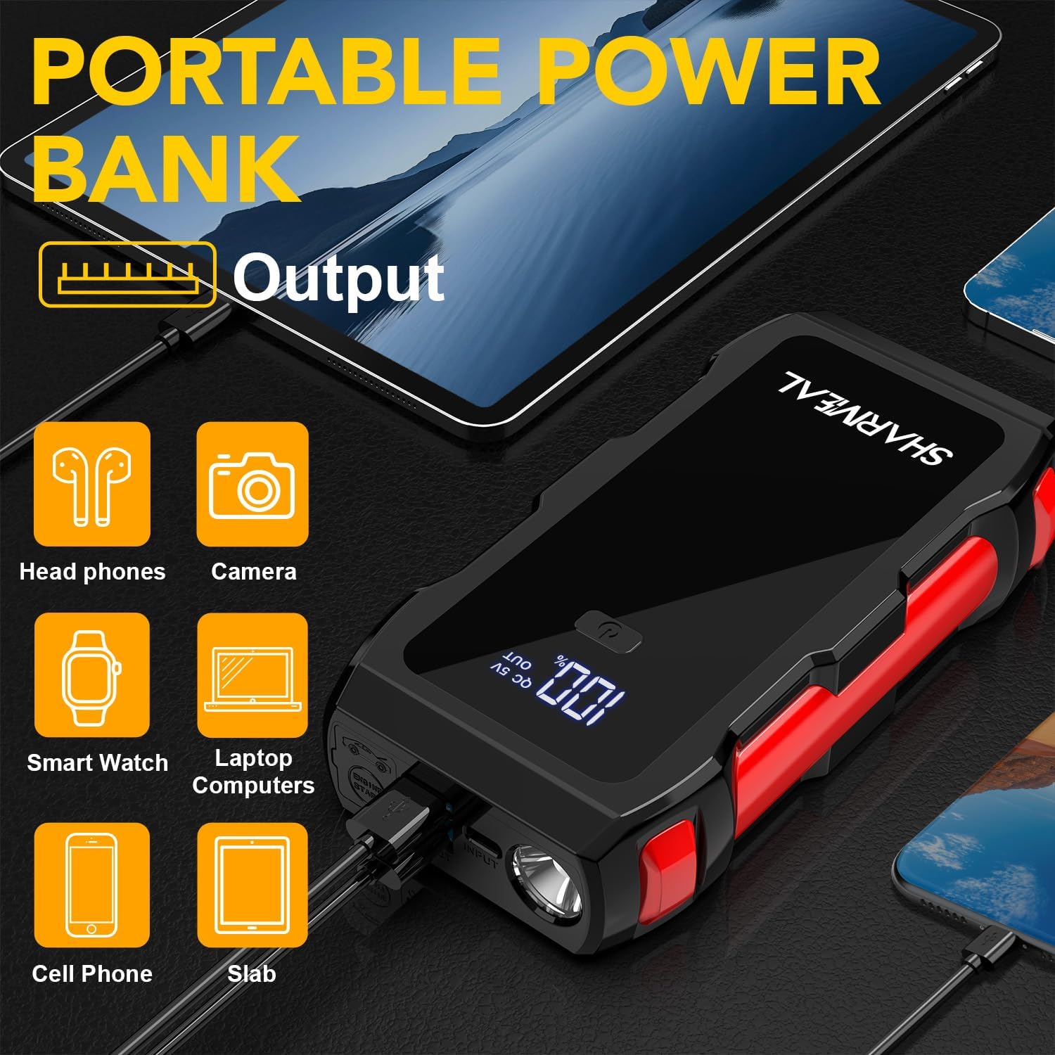 Jump Starter 4000A, 12V Jump Starter Battery Pack(Up to 10.0L Gas or 8.0L Diesel Engine), Battery Booster with 3 Modes Flashlight and Jumper Cable