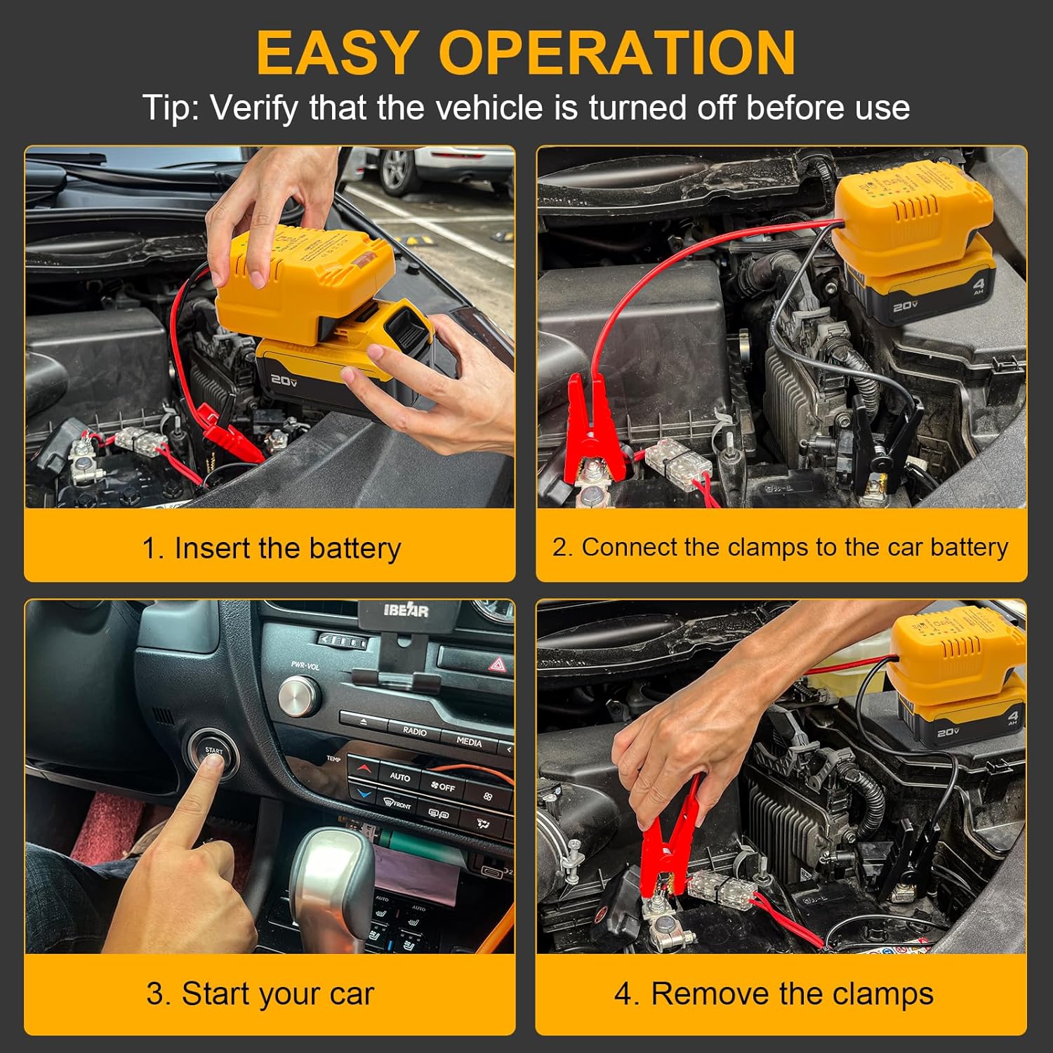 Jump Starter for Dewal_t_20V 60V Battery Jumper Cables 11AWG 1.2FT Automotive Booster Cable for Jump Starting Car Using Tool Battery (Battery not Included)