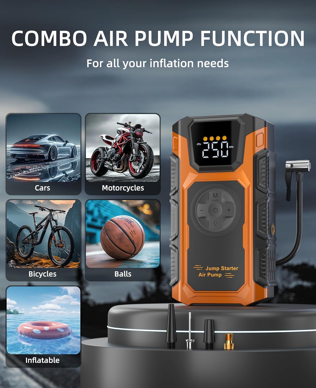 Jump Starter with Air Compressor, 5000A Car Charger Power Jump Box Start 12V Vehicles(Up to 8.5L Gas7.0L Diesel Engines) Portable Car Booster Jumper Pack Combo150 PSI Tire Inflator